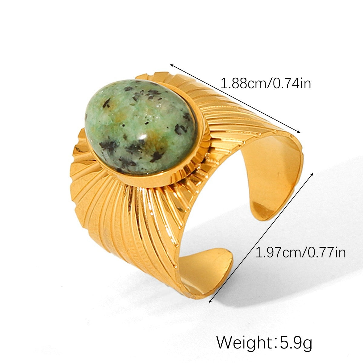 YUHE Vintage Oval African Turquoise Wide Band Open Ring