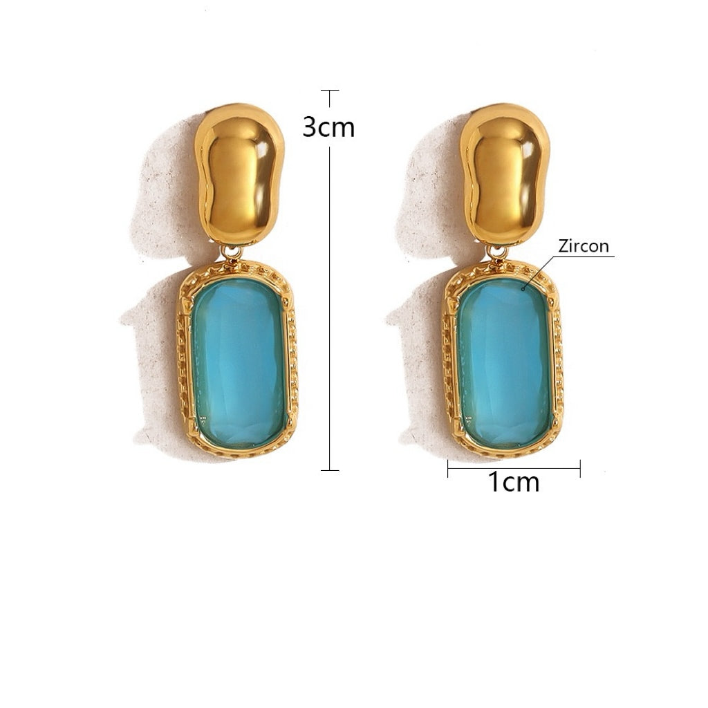 Sea & Blue Zircon Gold Stud Earrings