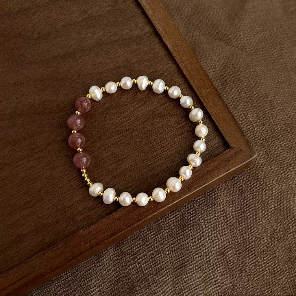 YUHE Baroque Pearl & Strawberry Quartz Elegant Bracelet