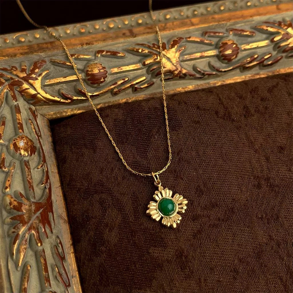 Vintage Sun-Flower Stone Necklace