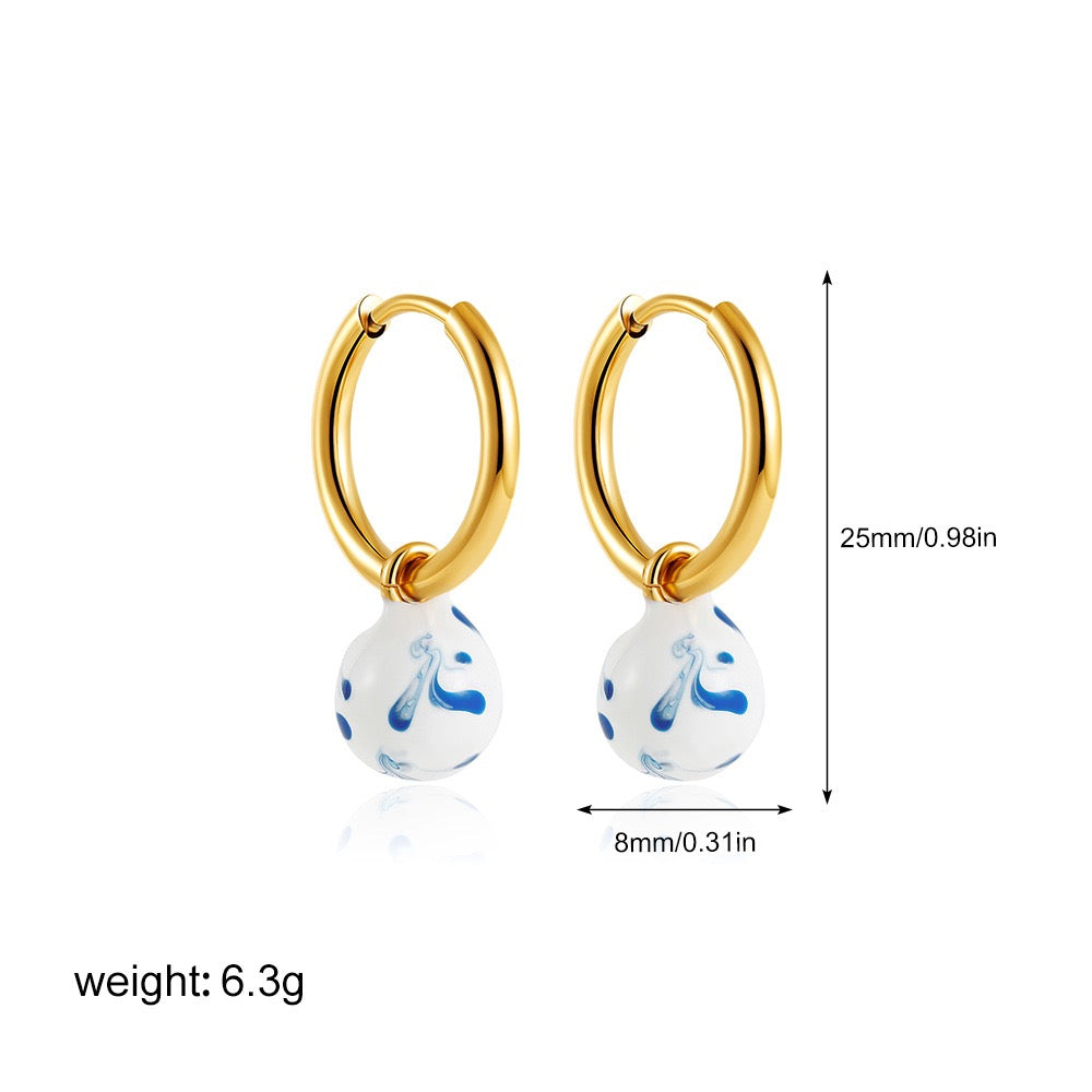 YUHE Ethnic Blue-and-White Porcelain Enamel Earrings