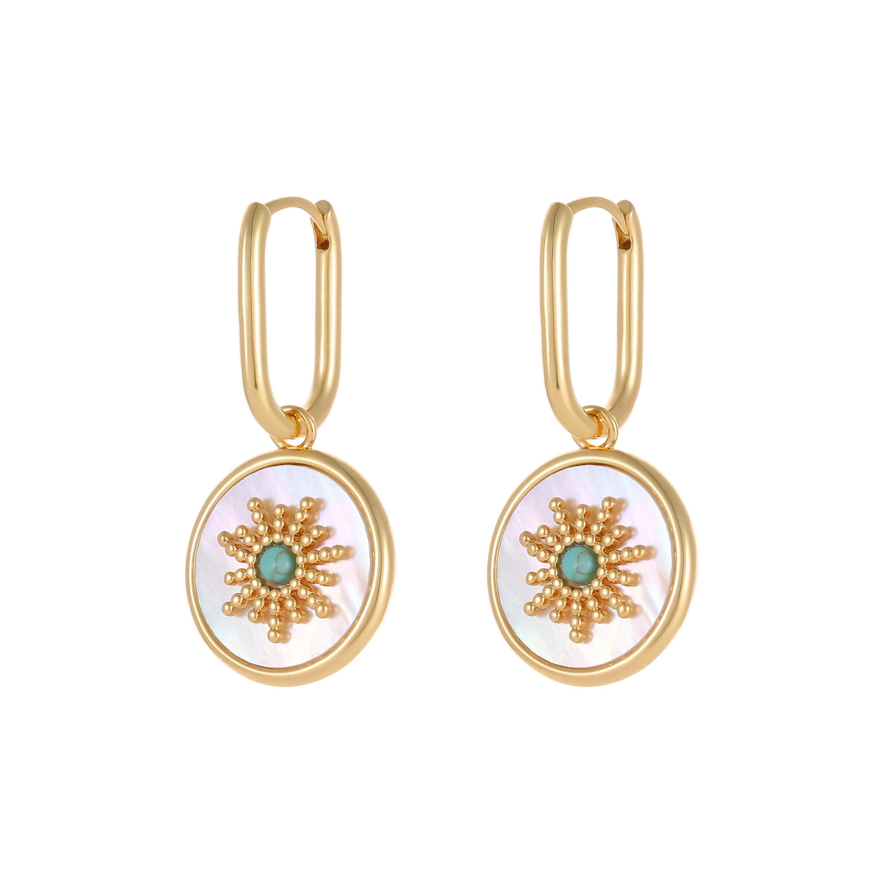 Fashion Design Sun Shape Earrings Shell Natural Stone Earrings Vintage Exquisite Earrings Women Jewelry