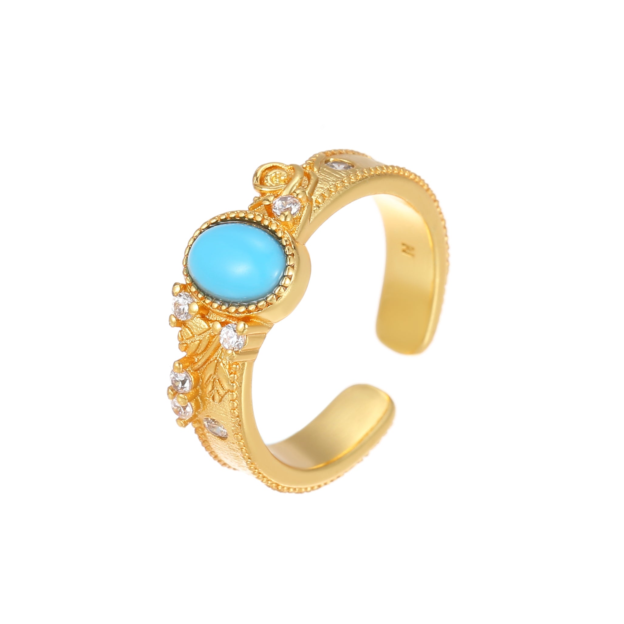 Flower Carved Blue Turquoise Ring Vintage Natural Stone Women's Ring Opening Adjustable