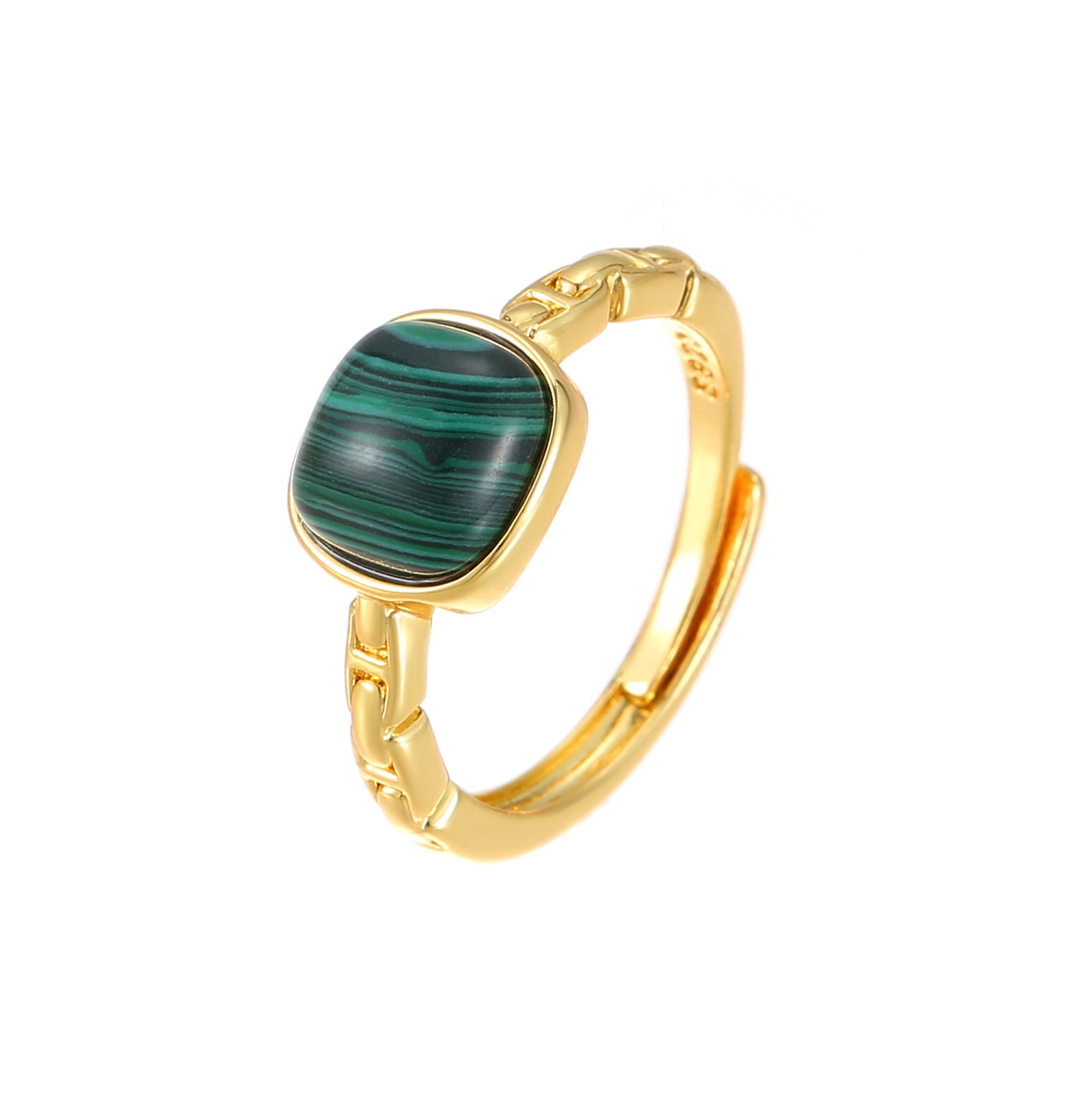 Green Emerald Sugar Cube Chalcedony Ring Vintage Natural Stone Classical Ring Women's Jewelry