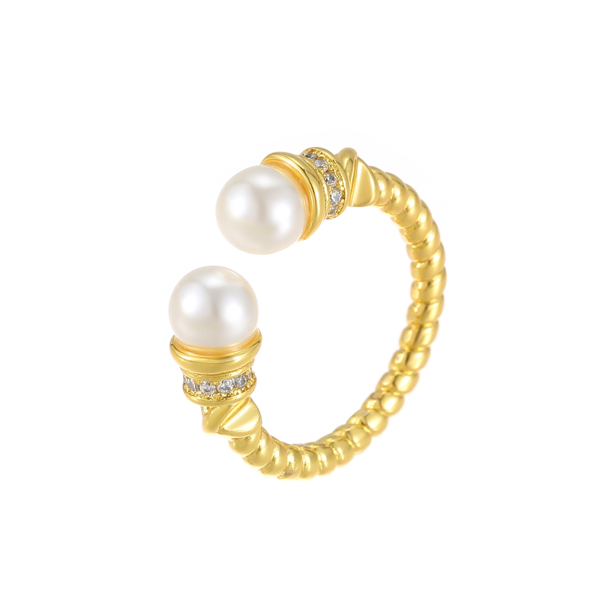 Vintage Brushed Diamond Ring Sparkling Natural Pearl Twist Open Ring Women‘s Jewelry