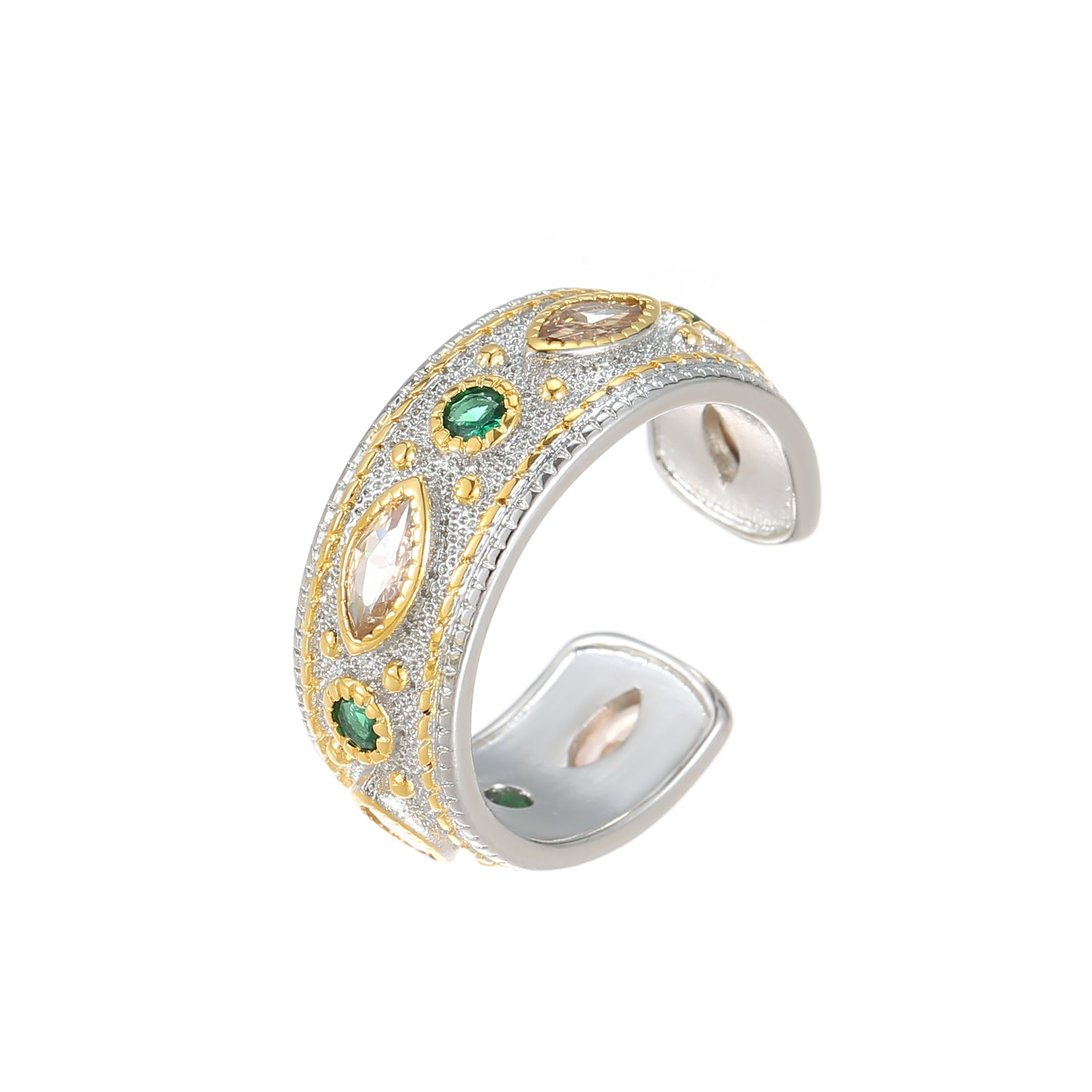 Exquisite Classical Ring Shining Zircon Ring Classic Palace Style Open Ring for Men and Women