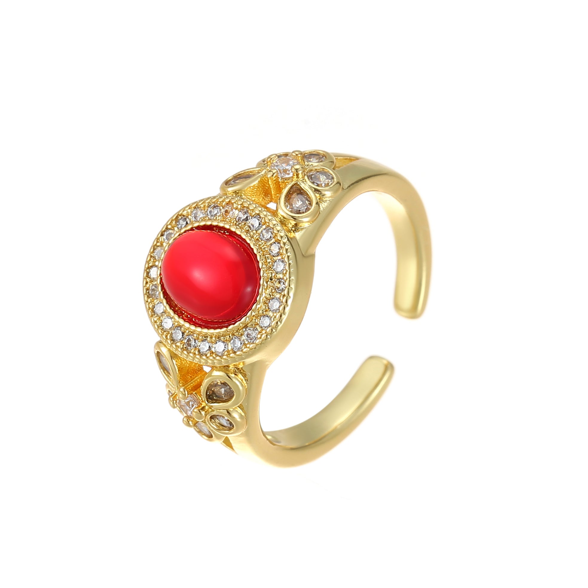 Western Classical Palace Style Ring Carved Sparkling Diamond Ring Natural Red Agate Open Ring