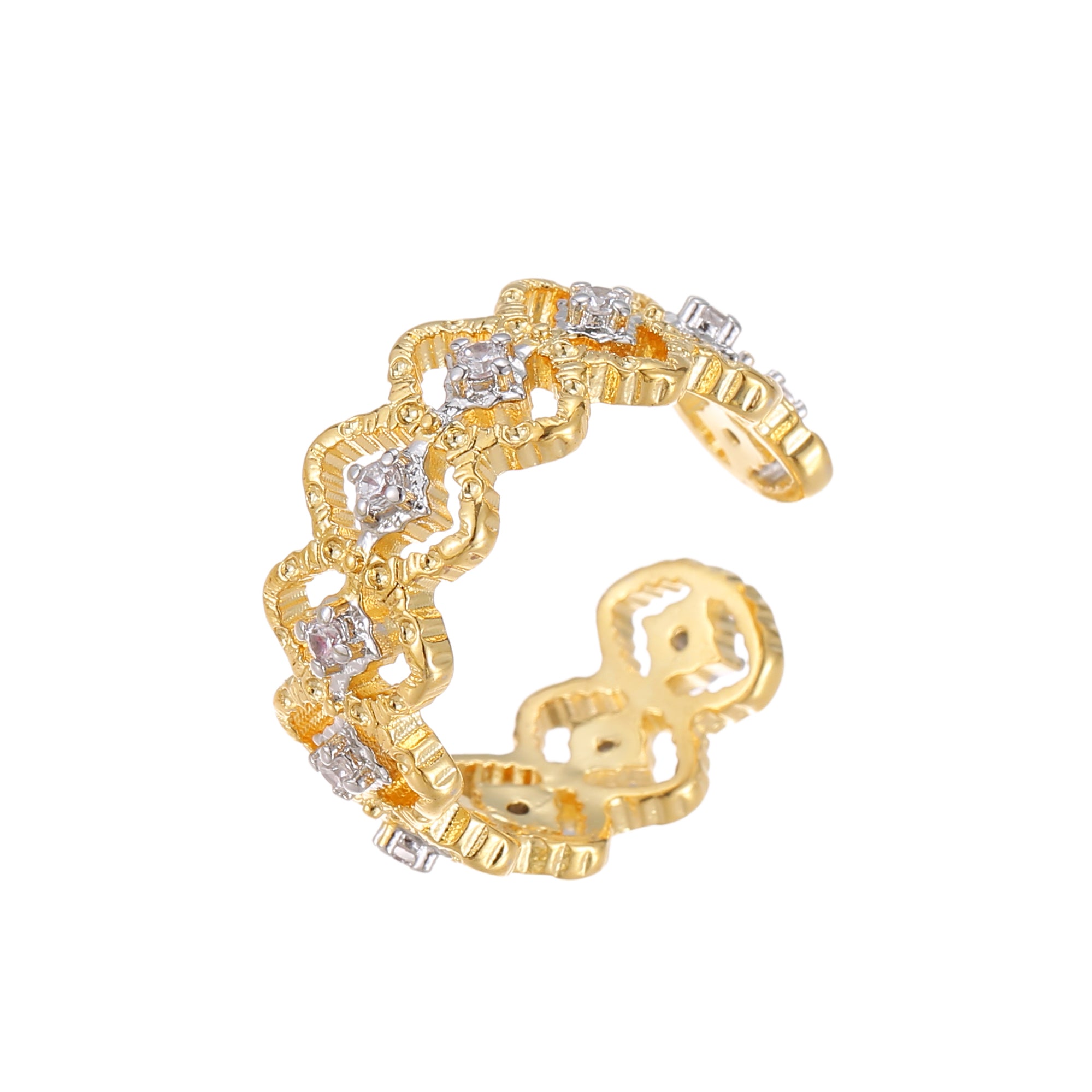Sparkling Diamond Ring Classic Hollow Lace Ring Retro Ladies Open Ring