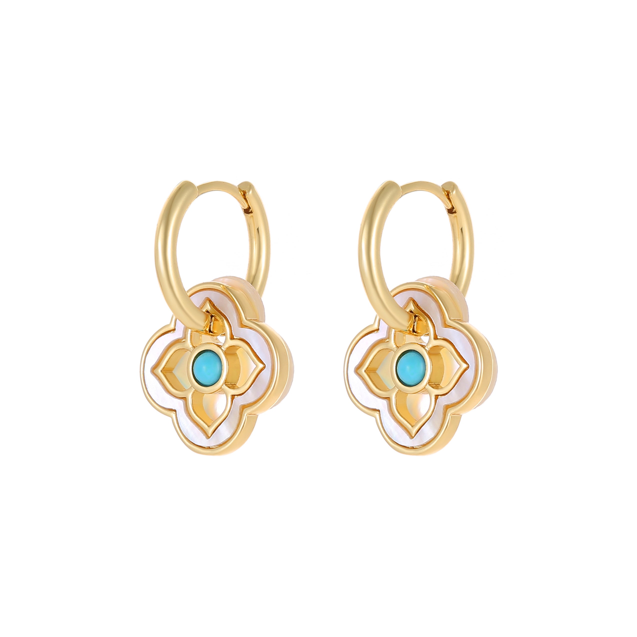 New Chinese style Drip Glaze Enamel Baby Blue Earrings Mother Of Pearl Four-leaf Clover Earrings Retro Simple Jewelry
