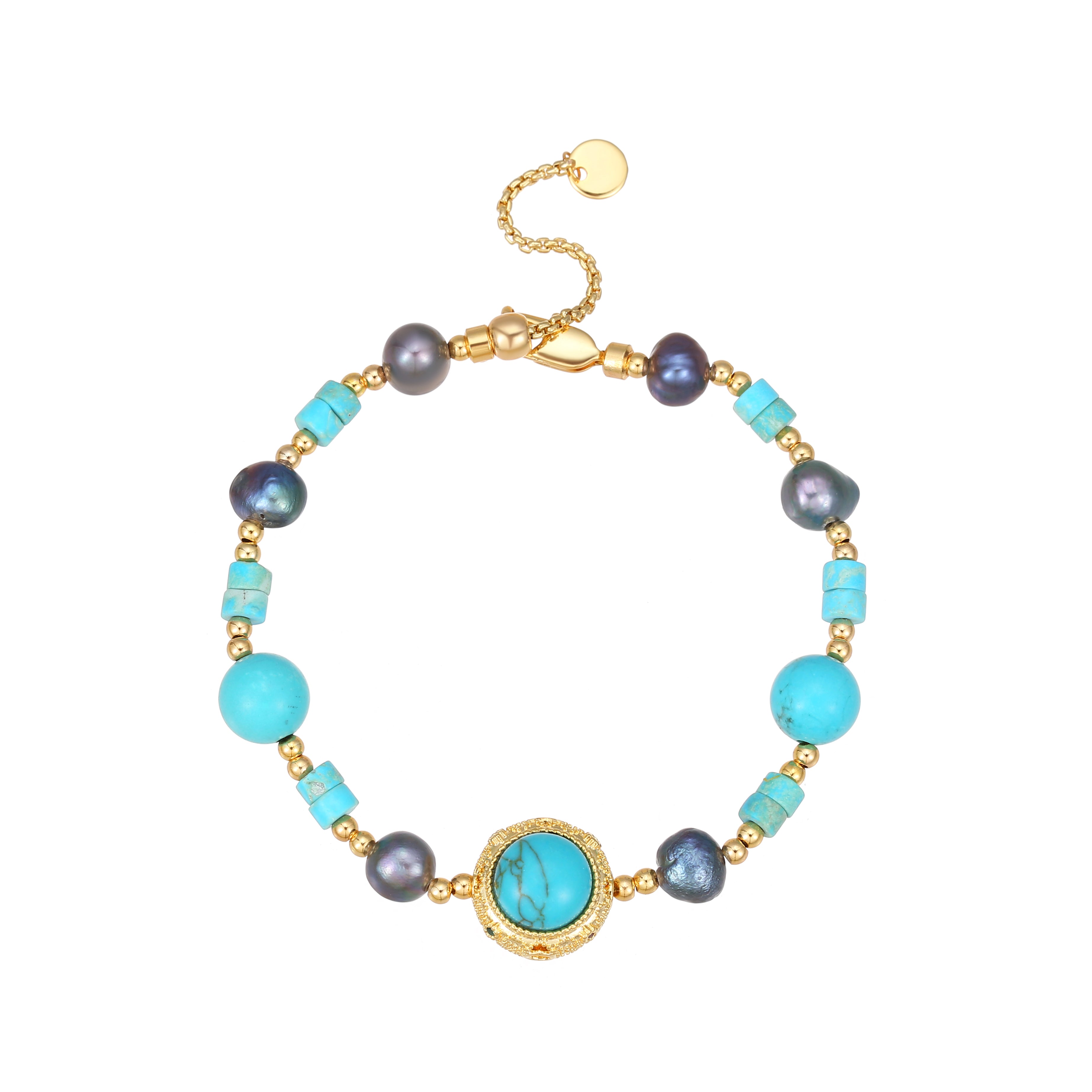 Chinese Turquoise Retro Bracelet Natural Stone Flower Hollow Freshwater Pearl Bracelet Blessing Bracelet