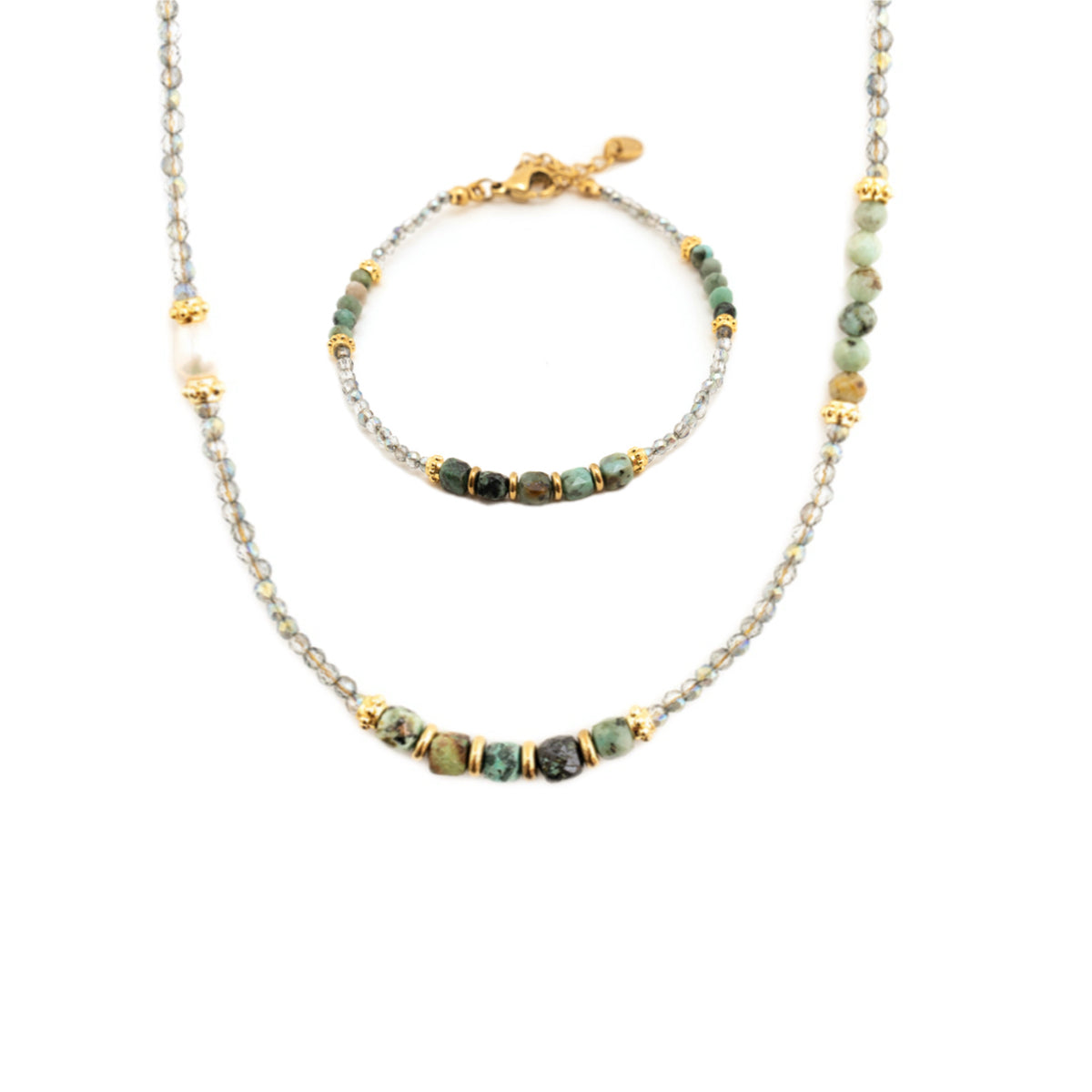 YUHE Natural Gemstone Beaded Necklace & Bracelet Set