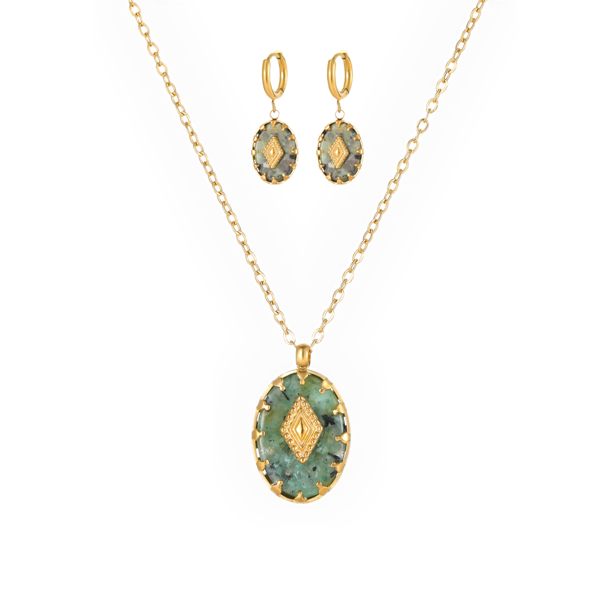 YUHE Gold Plated Vintage Green Gemstone Jewelry Set 2PCS