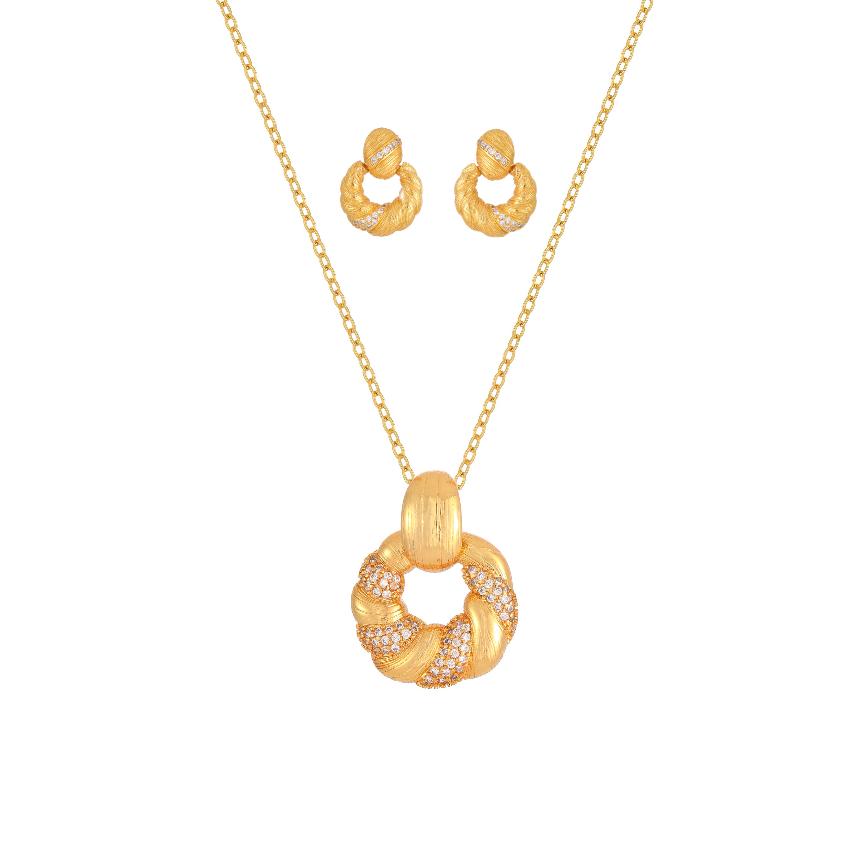 YUHE Gold Plated Twisted Ring Jewelry Set with Simulated Diamonds