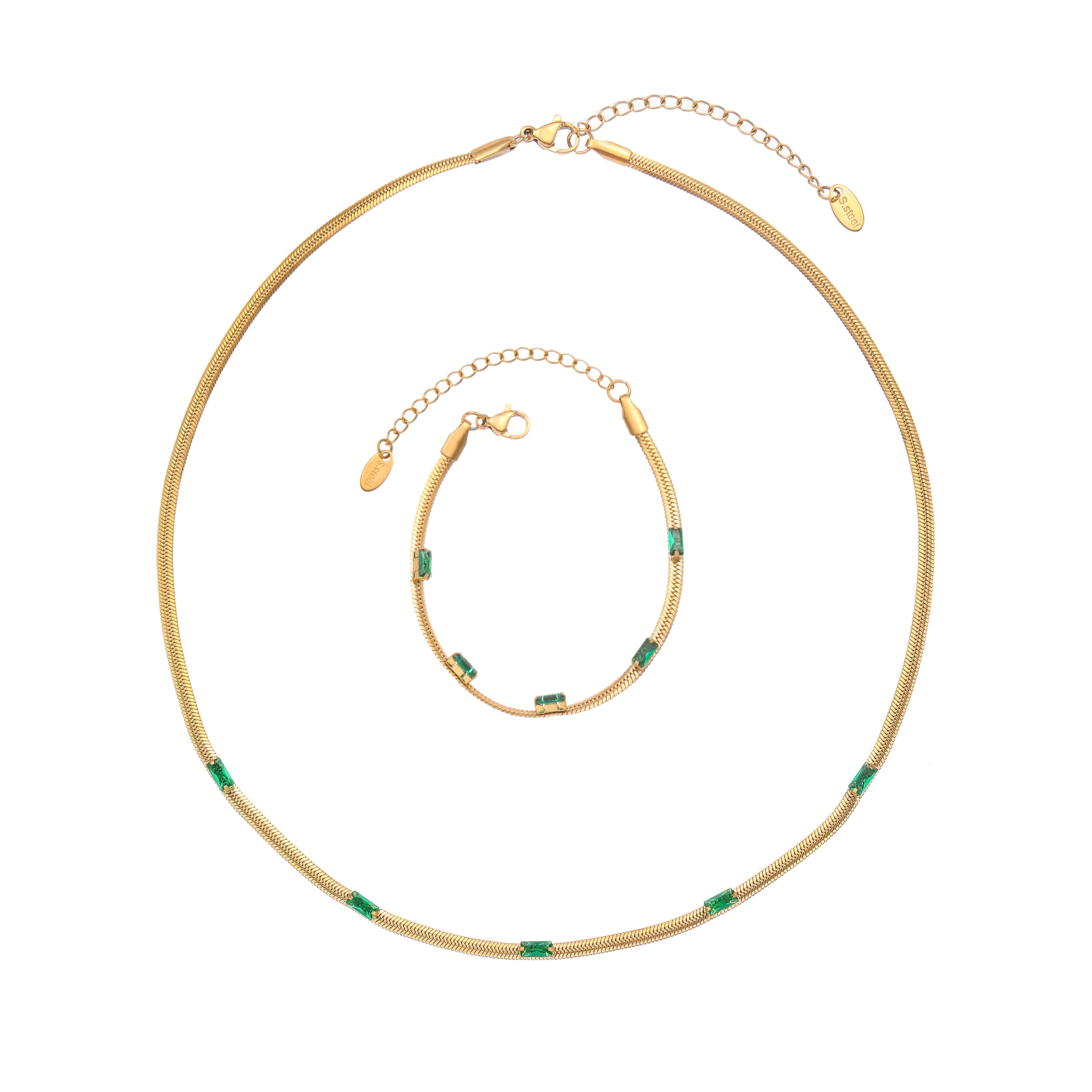 YUHE Gold Plated Snake Chain Jewelry Set with Green Gemstones
