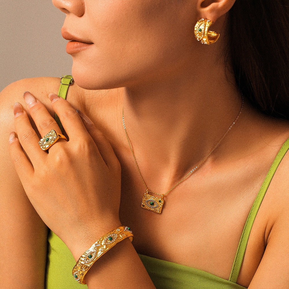 YUHE 18K Gold Plated Evil Eye Jewelry Set 4PCS