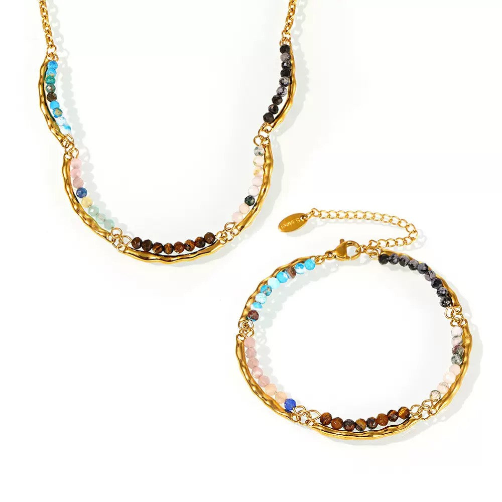 YUHE Handmade Gold Plated Gemstone Beaded Jewelry Set | Boho Style 2PCS