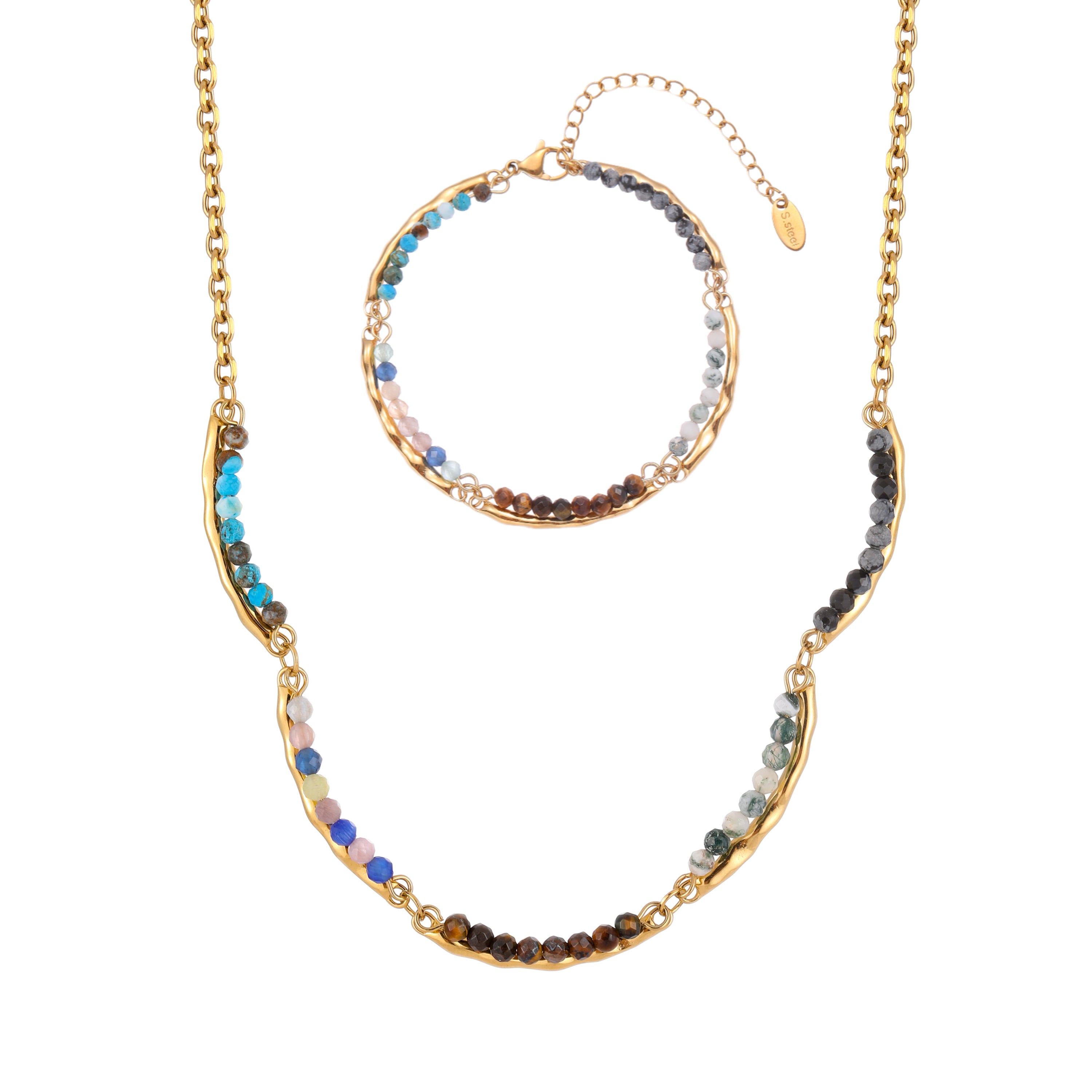 YUHE Handmade Gold Plated Gemstone Beaded Jewelry Set | Boho Style 2PCS