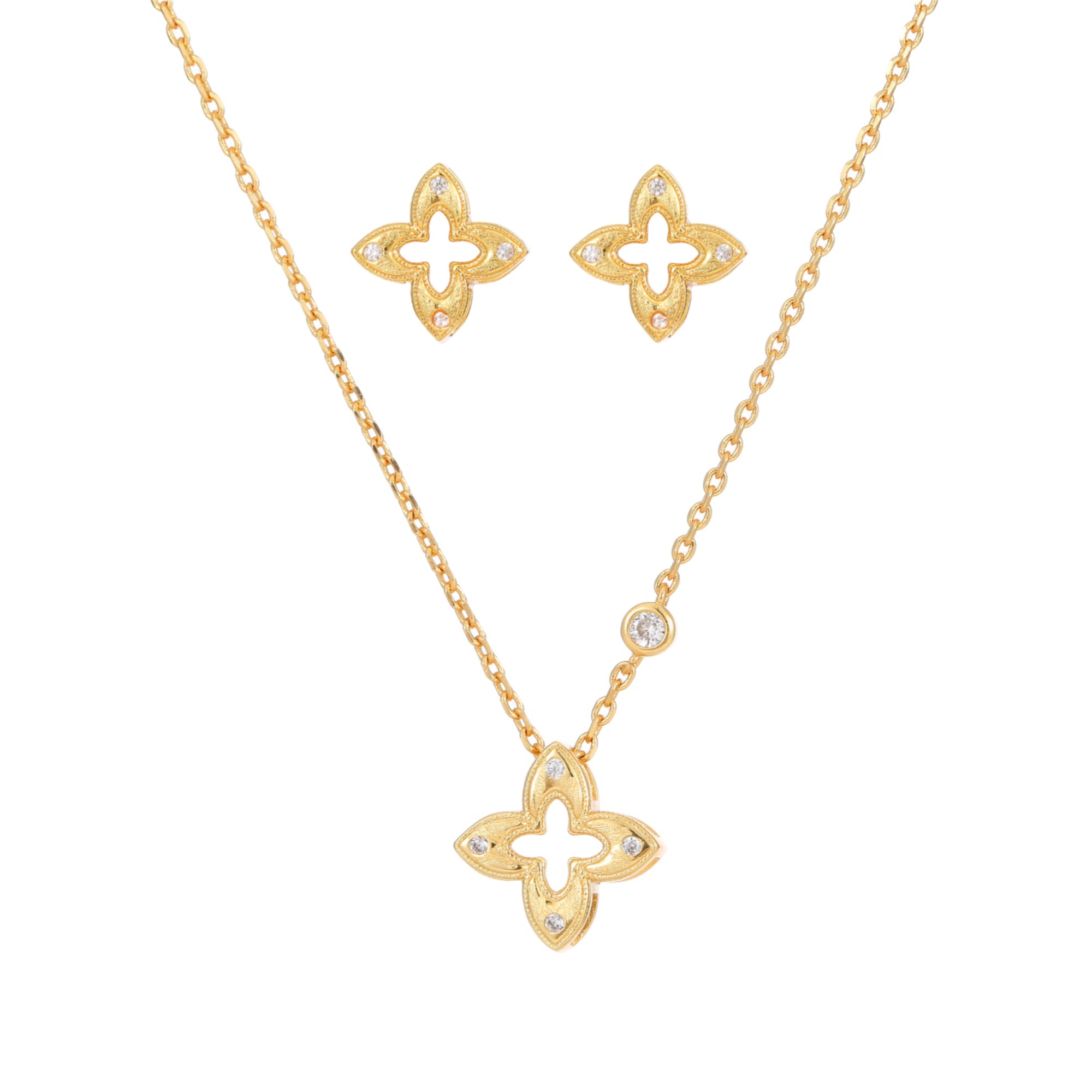YUHE Elegant Gold Plated Clover Jewelry Set with Simulated Diamonds