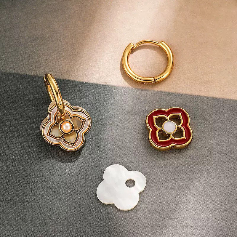 Oriental-Inspired Four-Leaf Clover Earrings