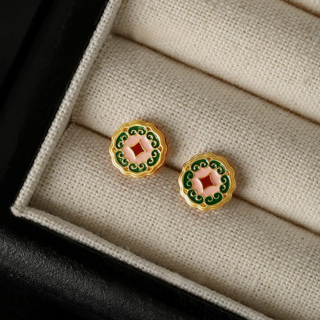Oriental Classical Earrings Enamel Drip Glaze Colorful Earrings Summer Recommended Retro Palace Style Blessing Earrings