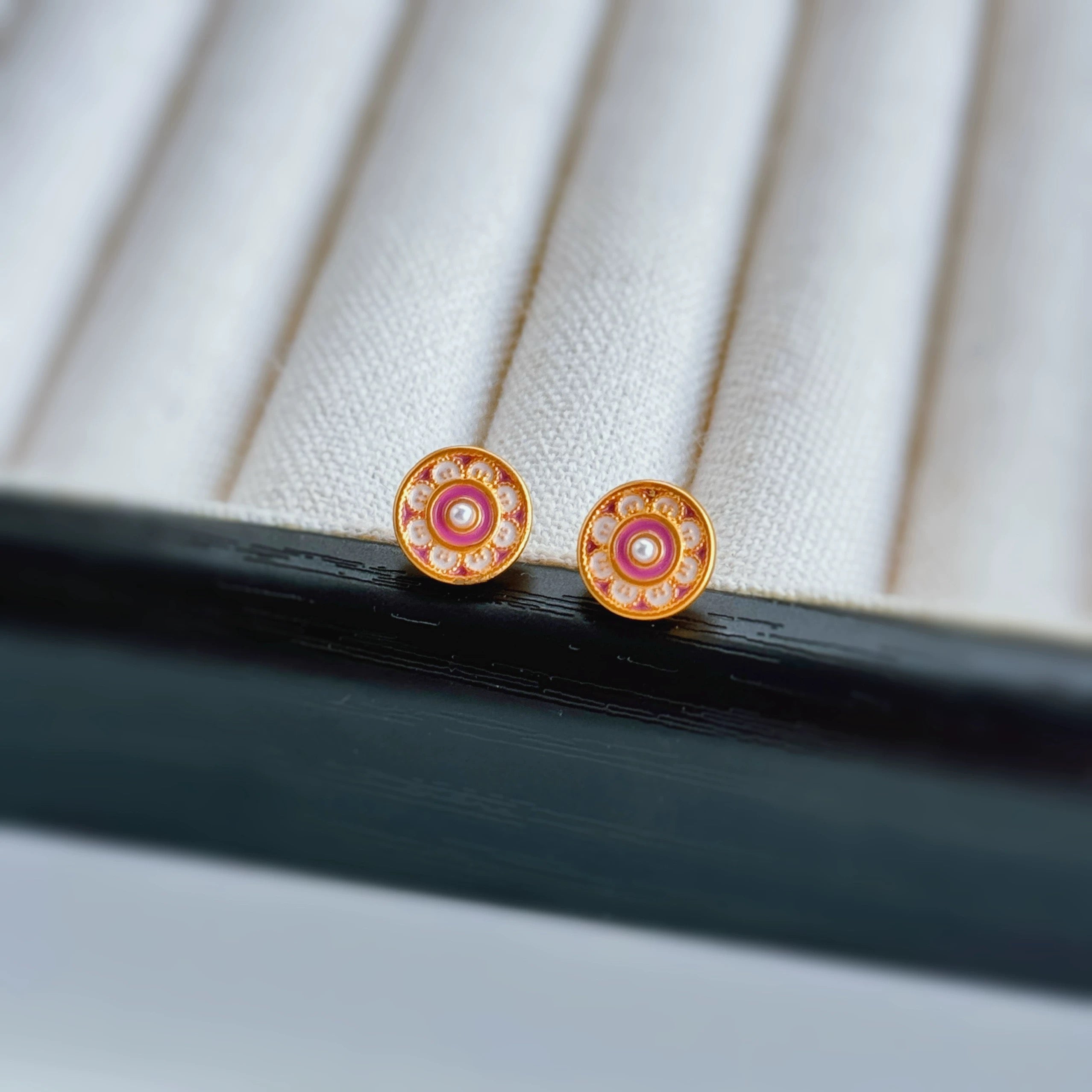 Geometric Colorful Mini Flower Earrings Enamel Drip Pearl Earrings New Style Classical Earrings