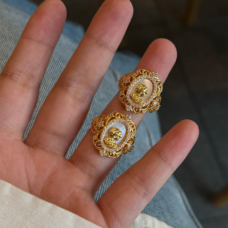 Baroque Goddess Ring Classical Gold Goddess Exquisite Ring Vintage Engraving Women's Ring
