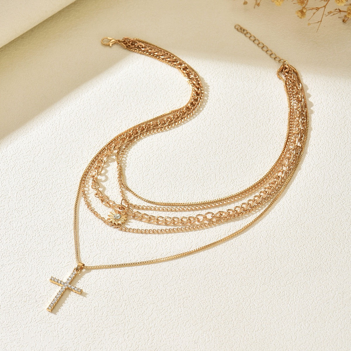 Cross Pendant Zircon Necklace Stacking Sun-shaped Clavicle Chain Good Luck Necklace