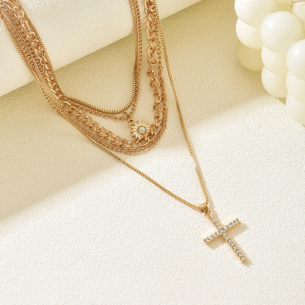 Cross Pendant Zircon Necklace Stacking Sun-shaped Clavicle Chain Good Luck Necklace