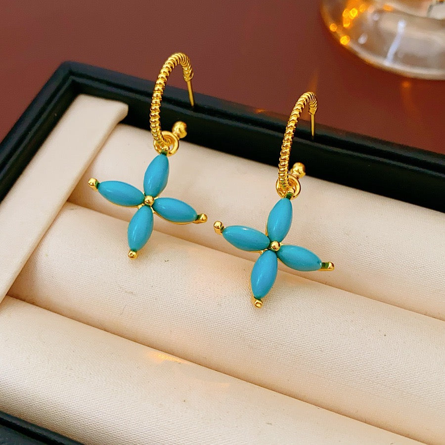 New Chinese Style Four-leaf Clover Turquoise Earrings Natural Stone Earrings