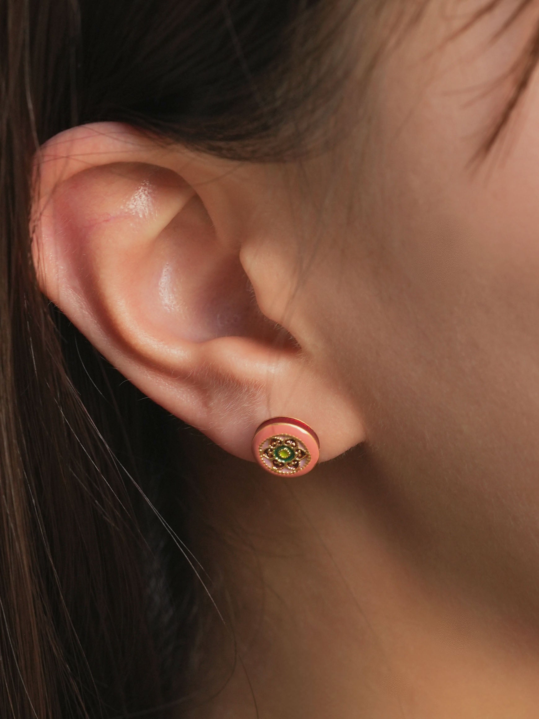 Oriental Style Gold Stud Earrings – Colorful Glazed Earrings for Women