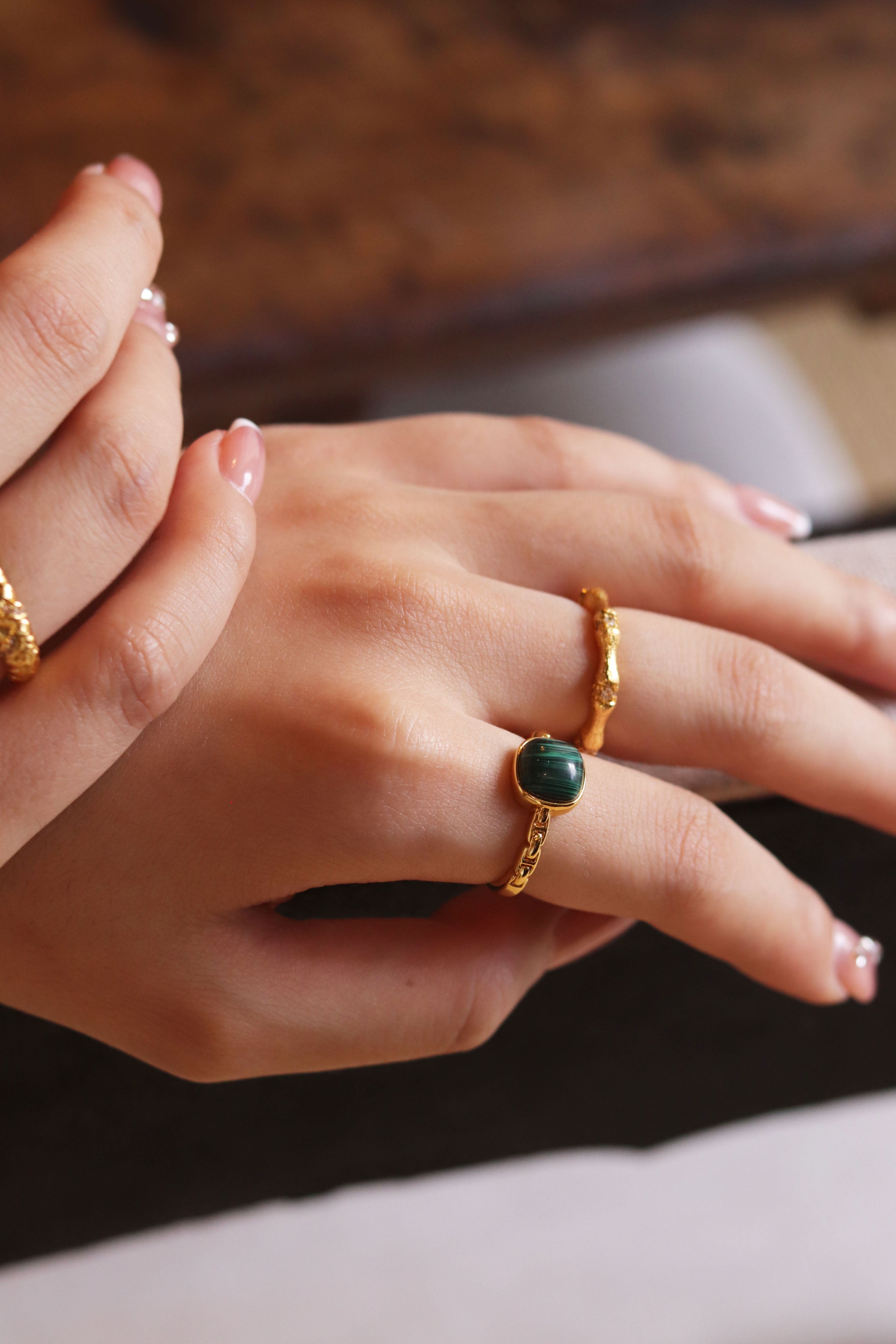 Green Emerald Sugar Cube Chalcedony Ring Vintage Natural Stone Classical Ring Women's Jewelry