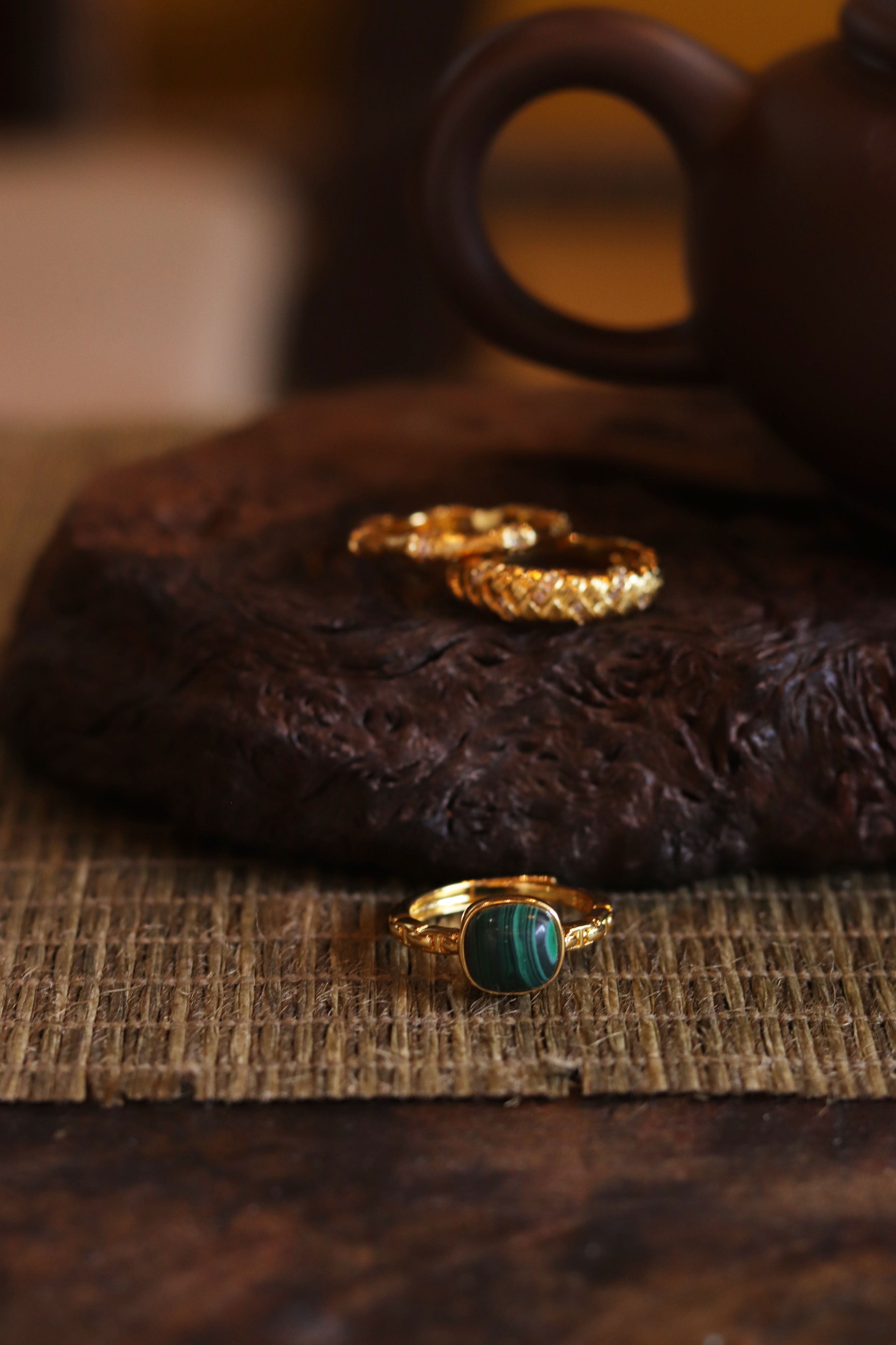 Green Emerald Sugar Cube Chalcedony Ring Vintage Natural Stone Classical Ring Women's Jewelry