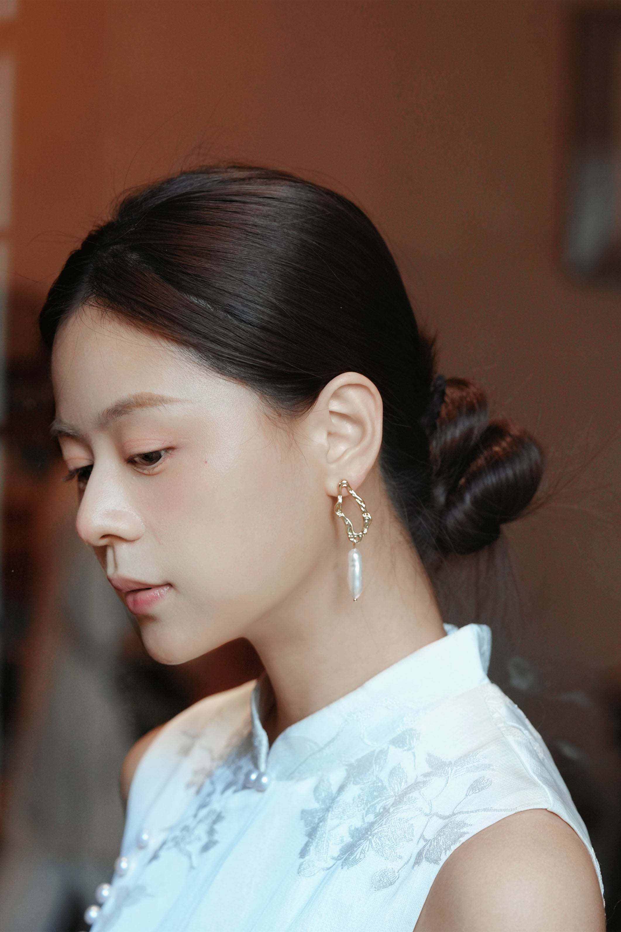 Baroque Shaped Freshwater Pearl Earrings Unique Vintage Gold Women's Jewelry