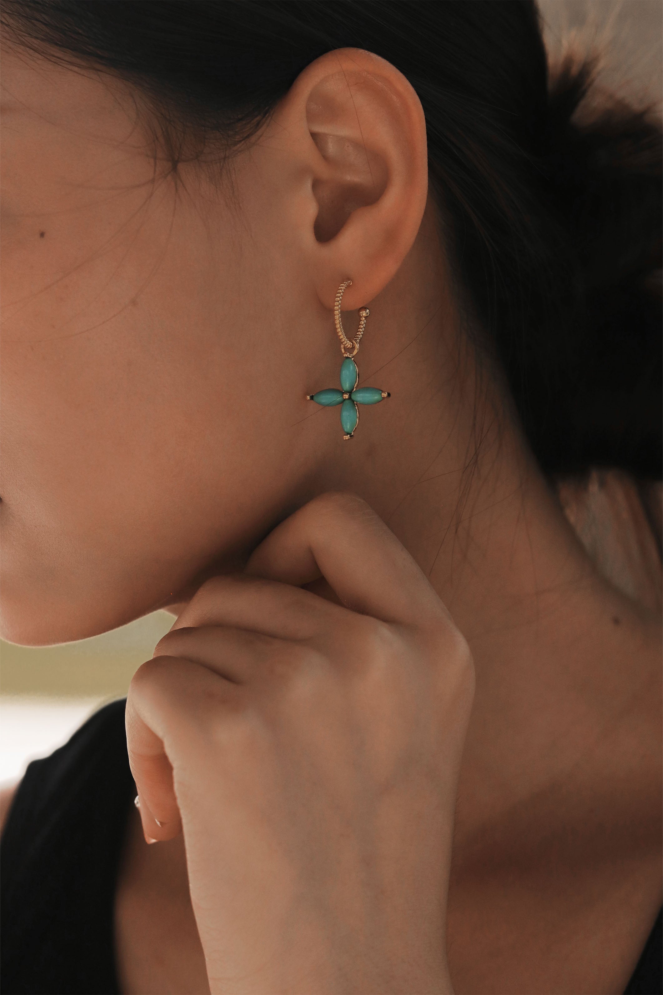 New Chinese Style Four-leaf Clover Turquoise Earrings Natural Stone Earrings