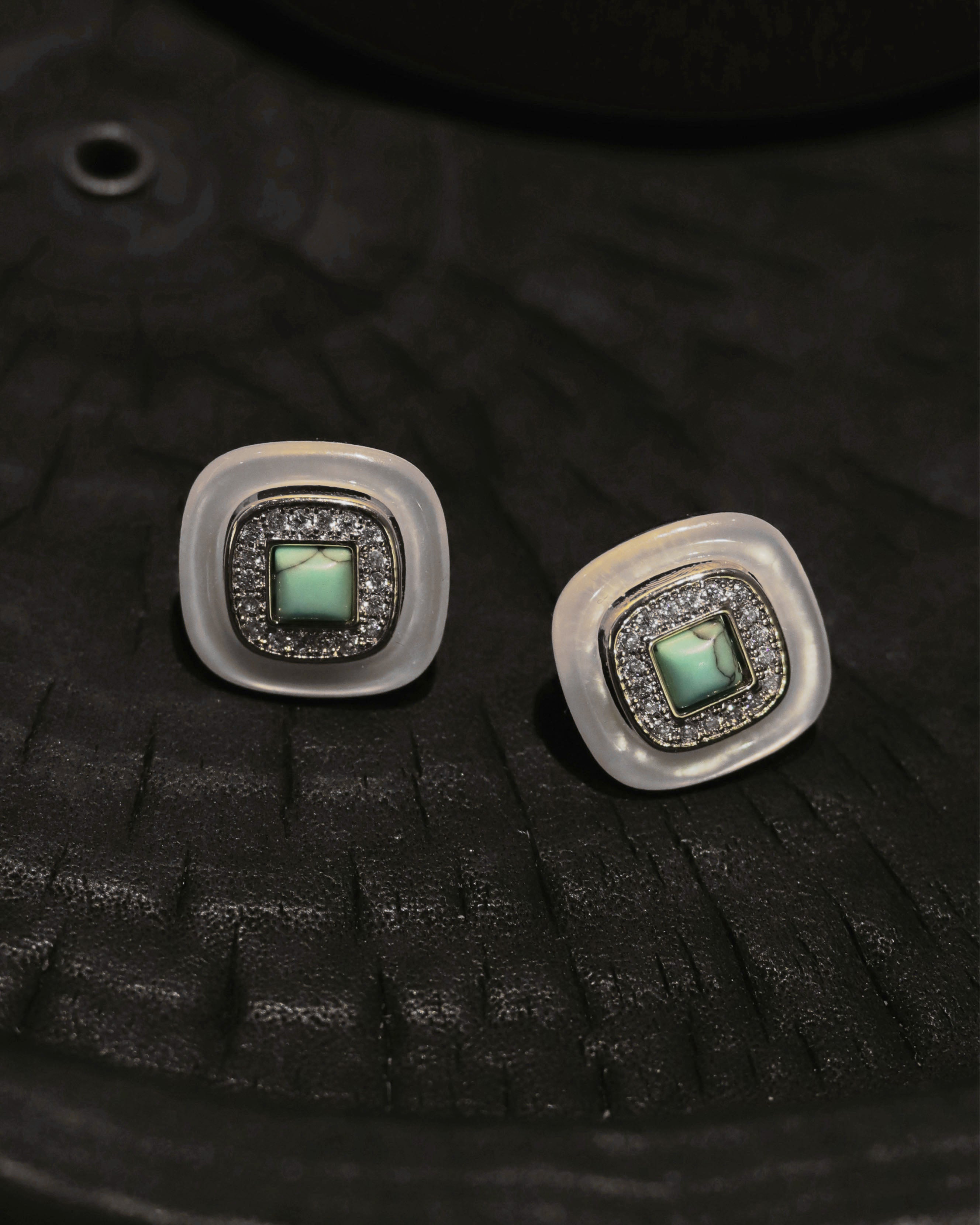 Square Pearl & Turquoise Stud Earrings