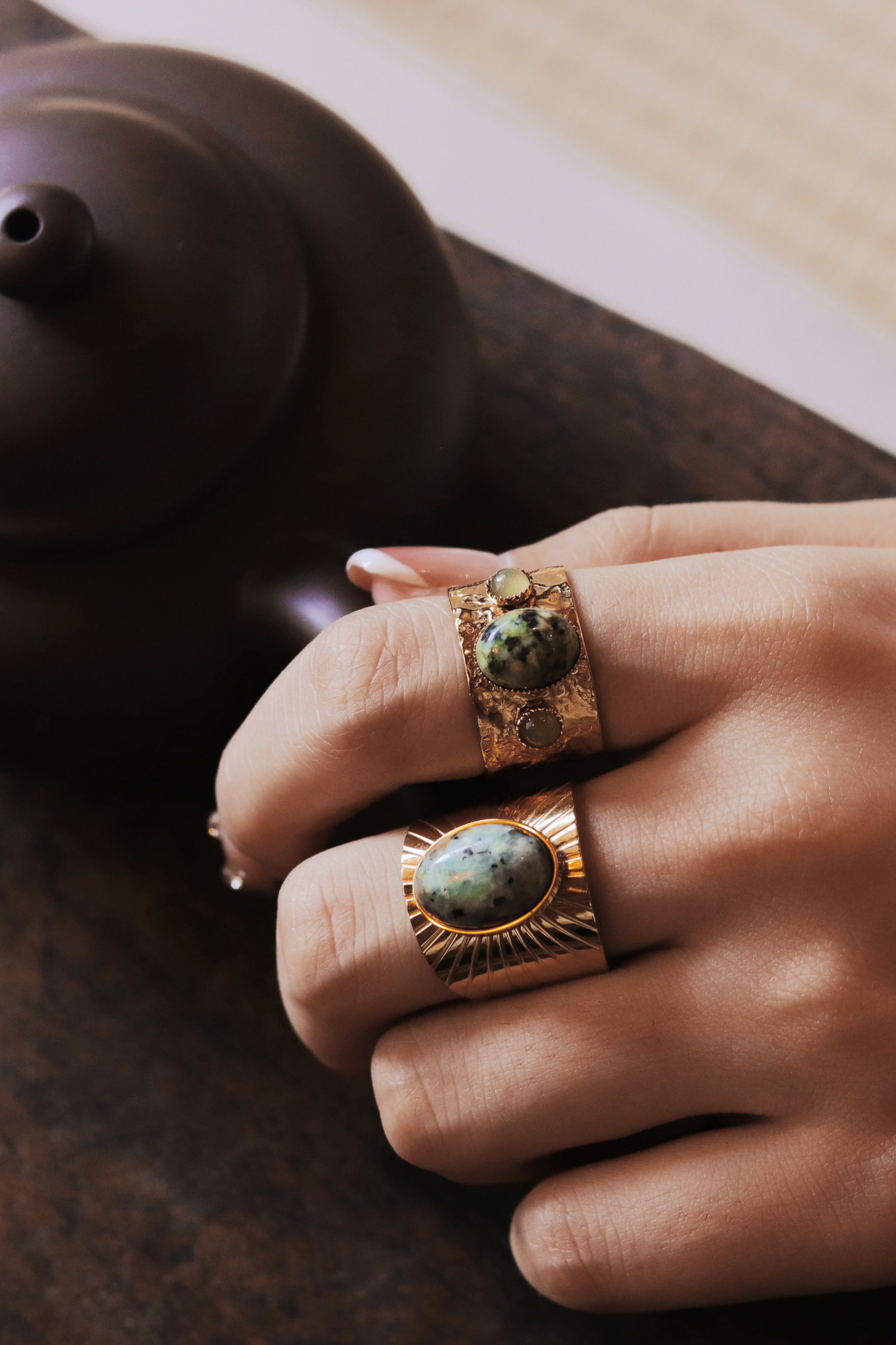 Turquoise Open Gold Chunky Rings