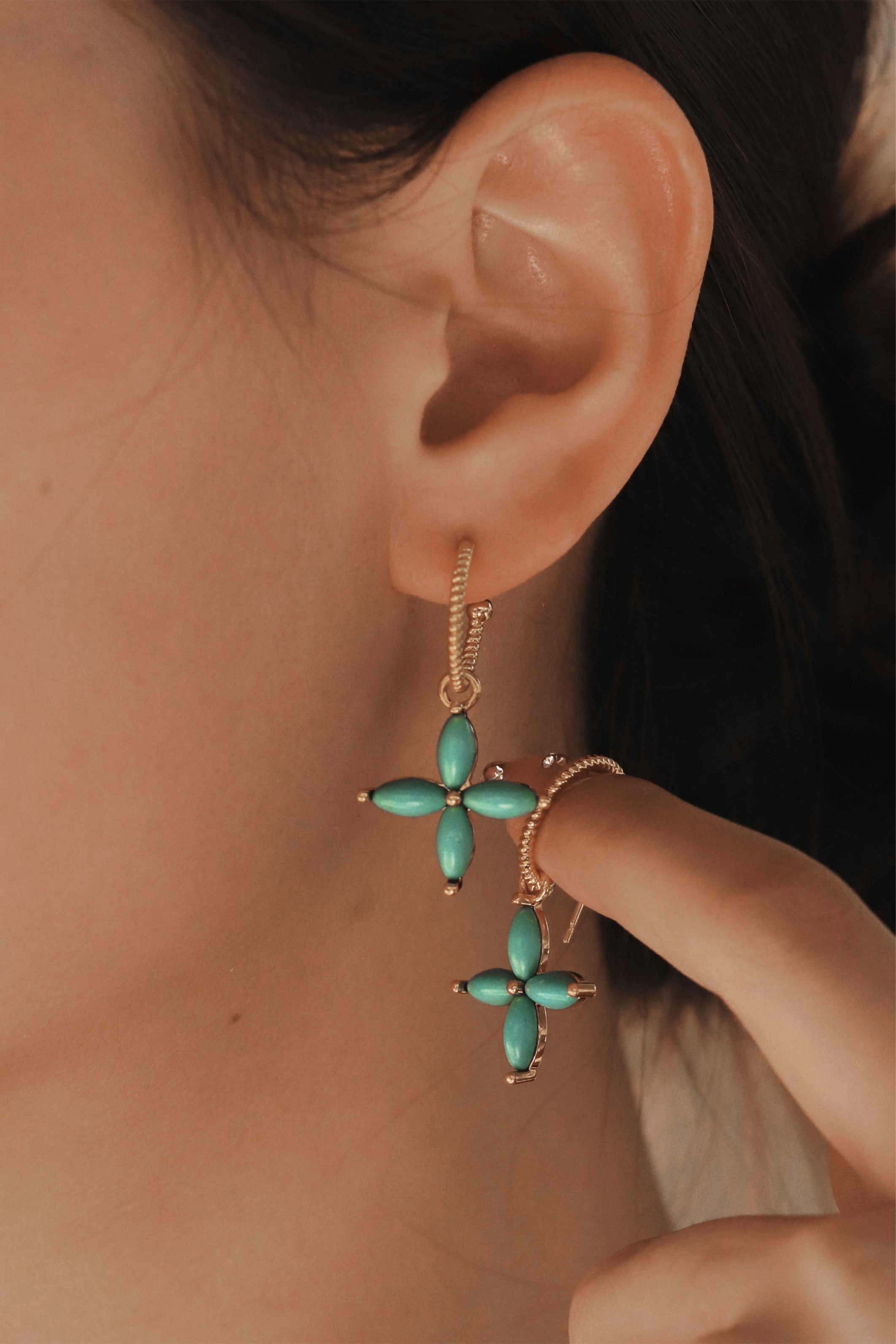 New Chinese Style Four-leaf Clover Turquoise Earrings Natural Stone Earrings