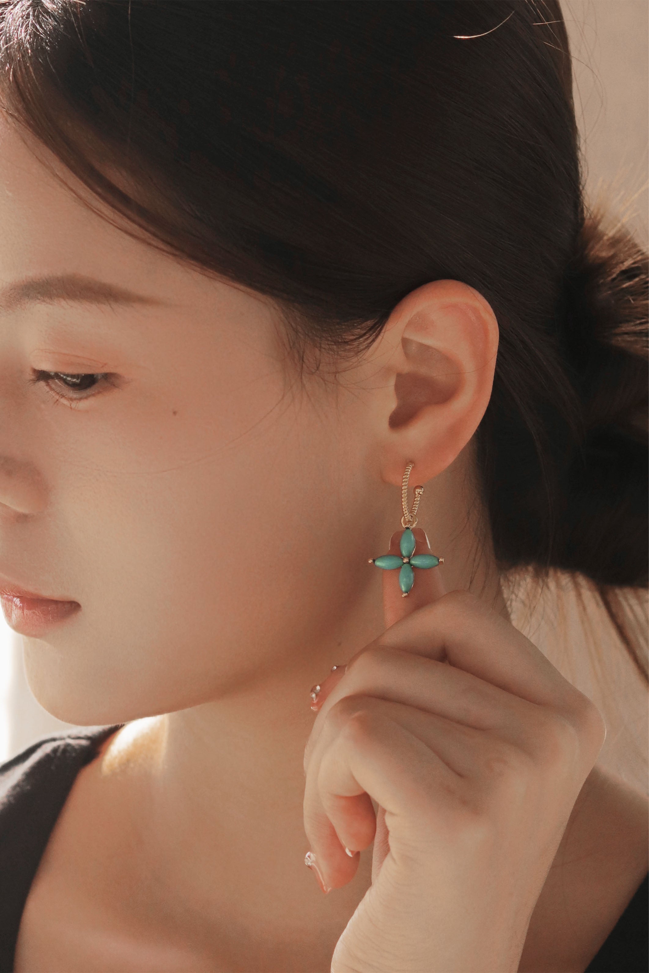 New Chinese Style Four-leaf Clover Turquoise Earrings Natural Stone Earrings