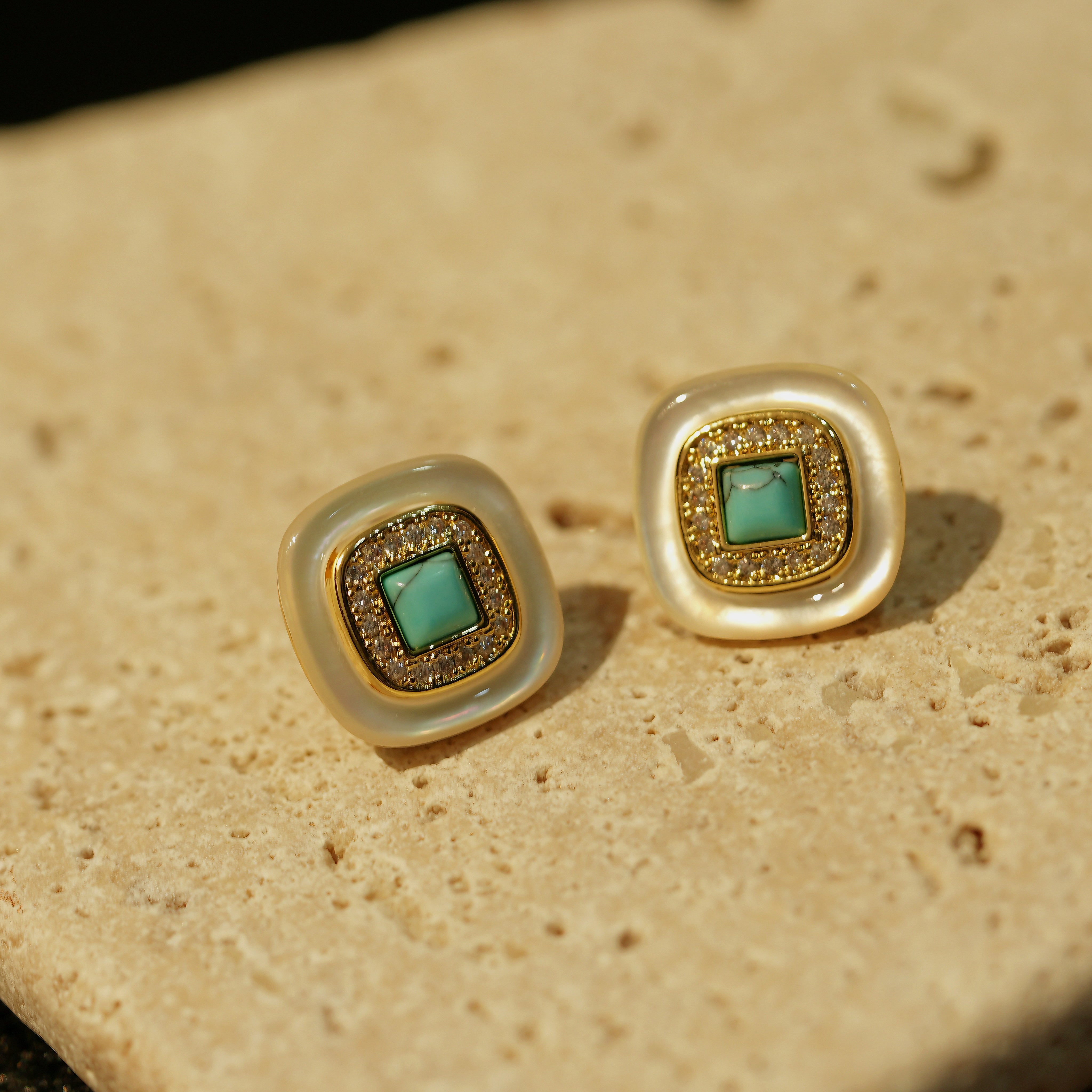 Square Natural Mother-of-pearl Blue Turquoise Earrings For Office Workers To Wear Daily