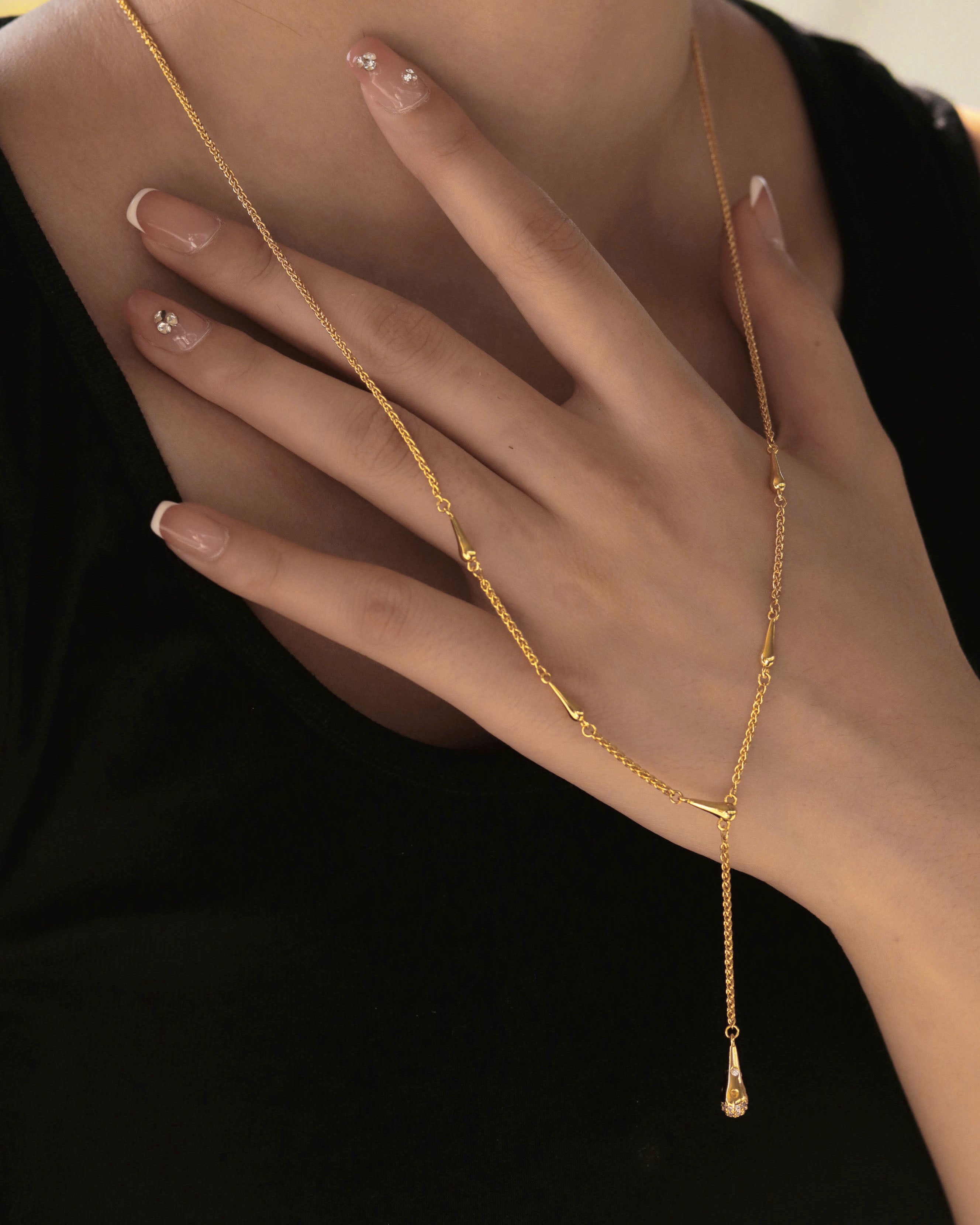 Zircon Layered Y-Chain Collar Necklace