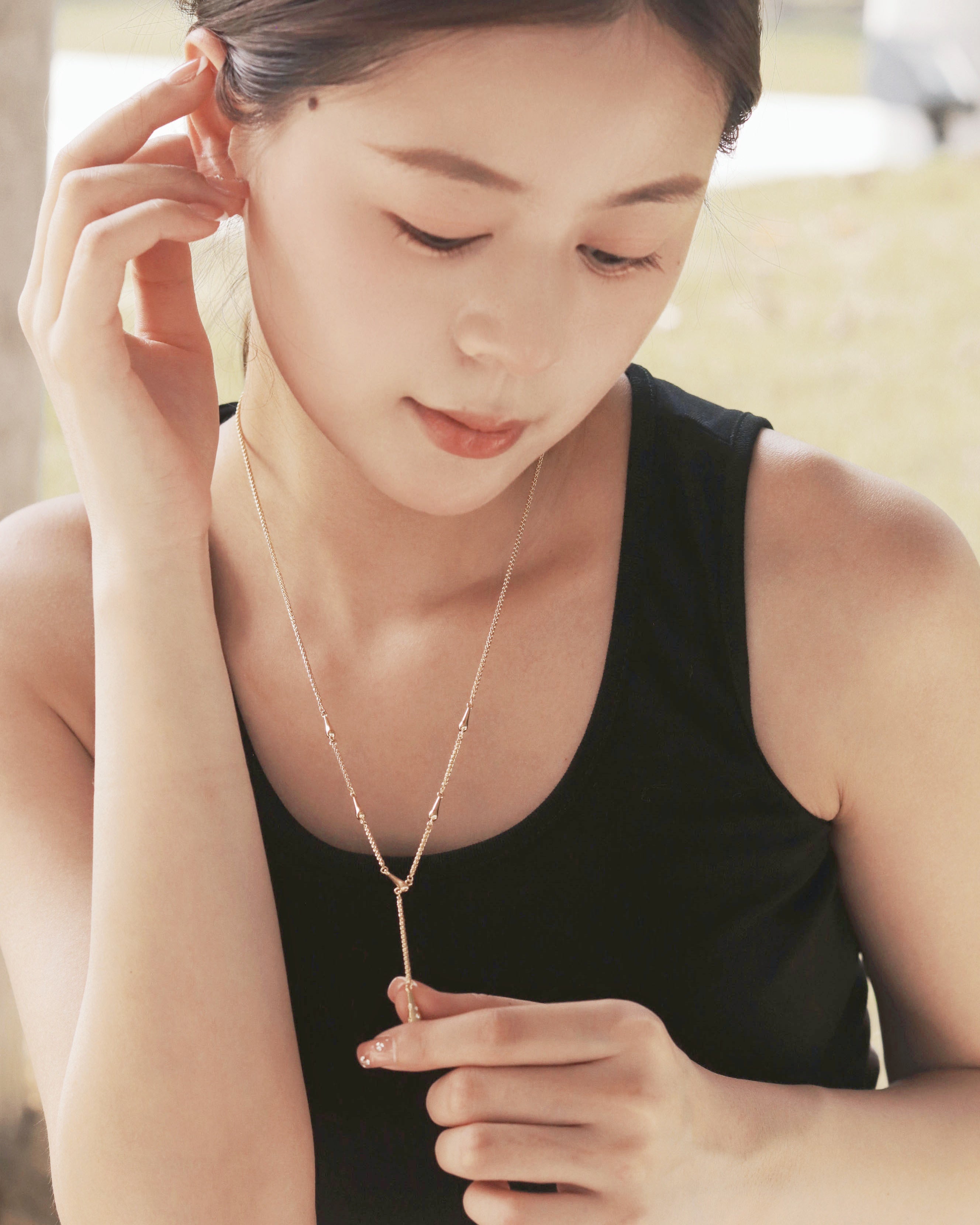 Zircon Layered Y-Chain Collar Necklace