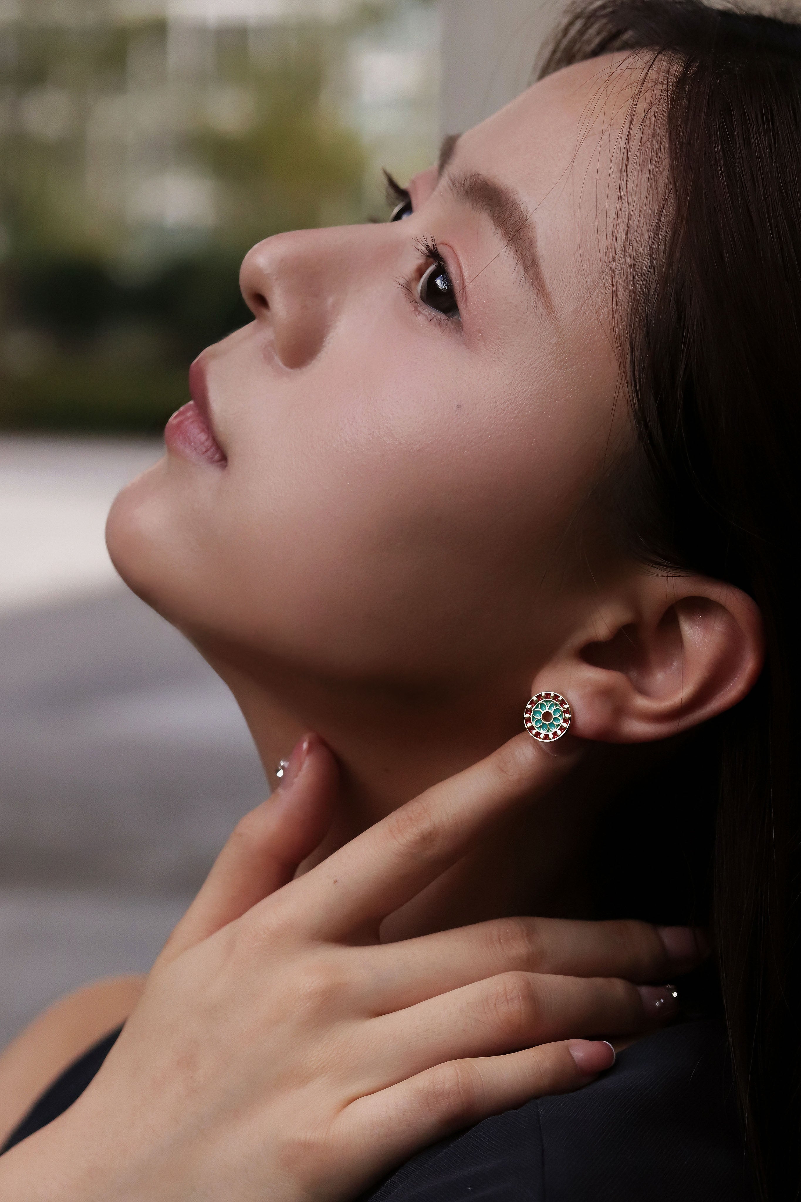 YUHE Chinese Style Color Enamel Round Stud Earrings
