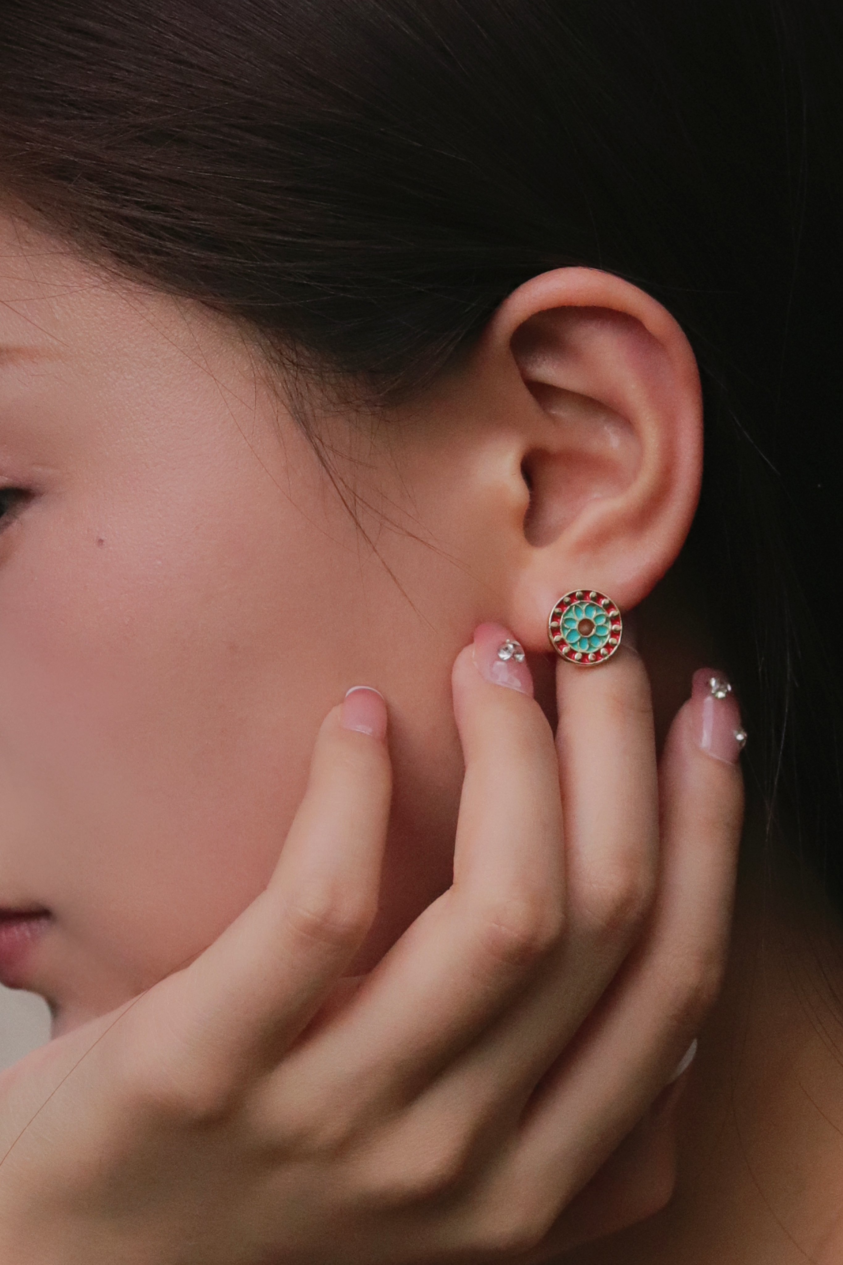 YUHE Chinese Style Color Enamel Round Stud Earrings