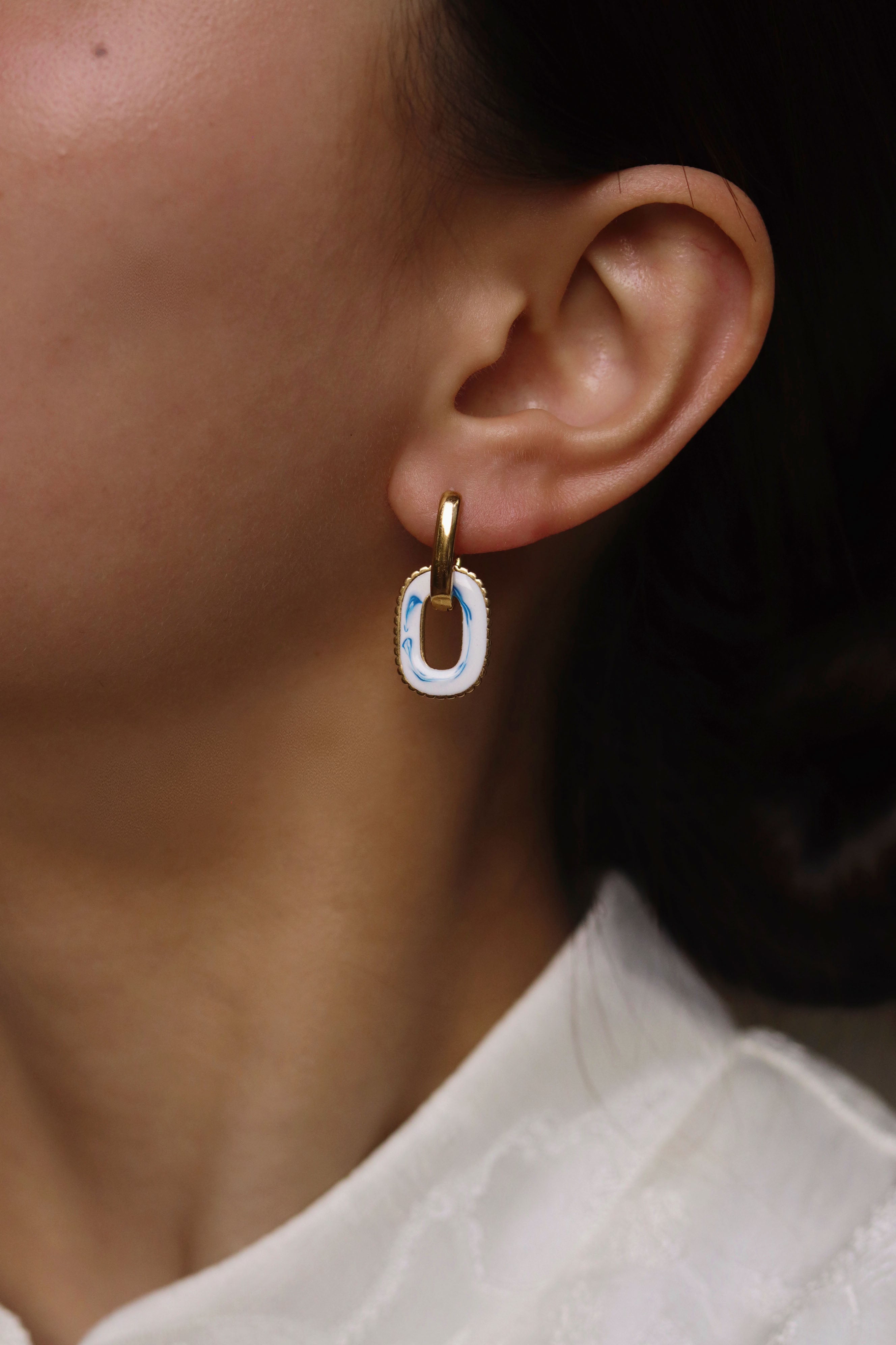 YUHE Ethnic Blue-and-White Porcelain Double Hoop Earrings