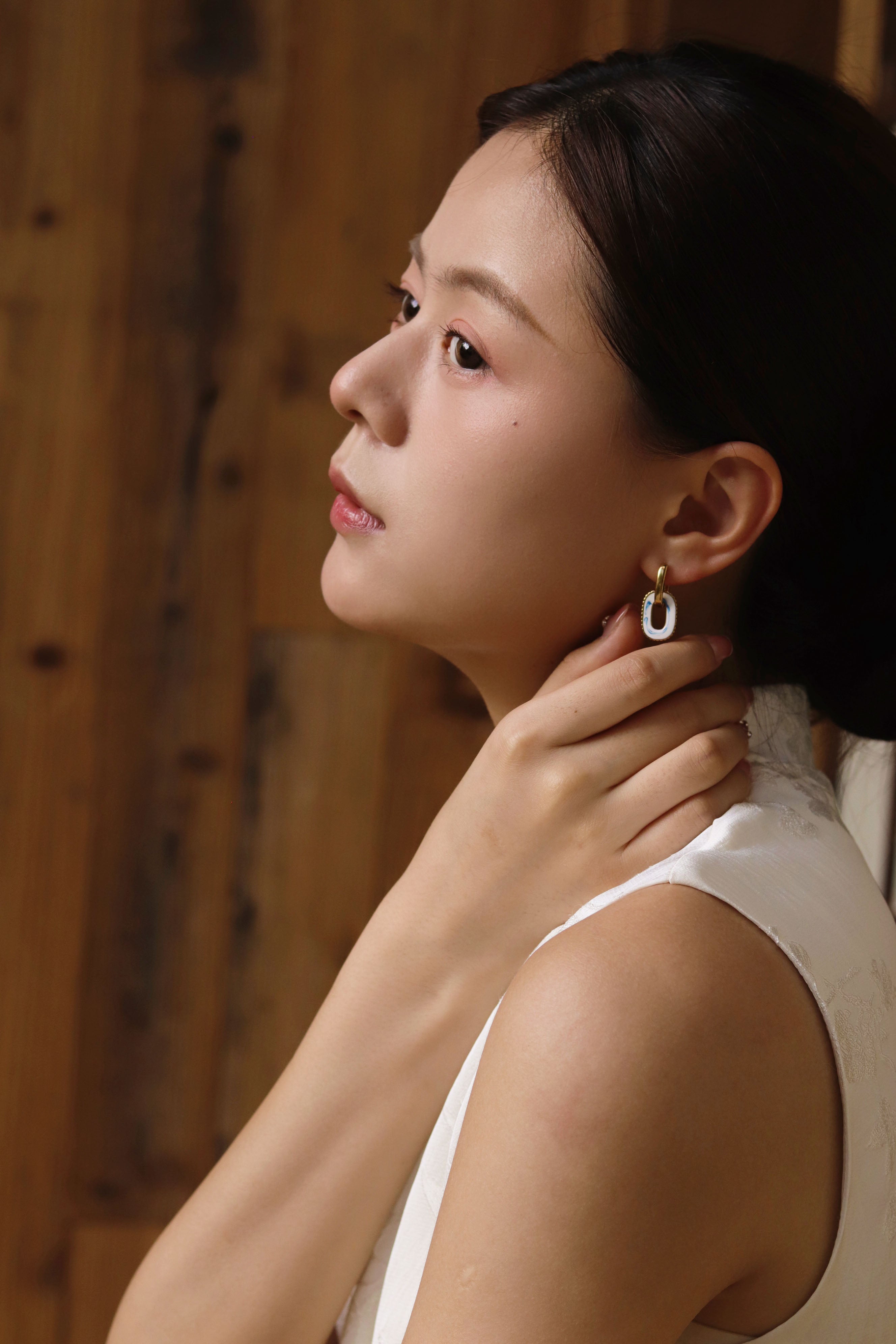 YUHE Ethnic Blue-and-White Porcelain Double Hoop Earrings