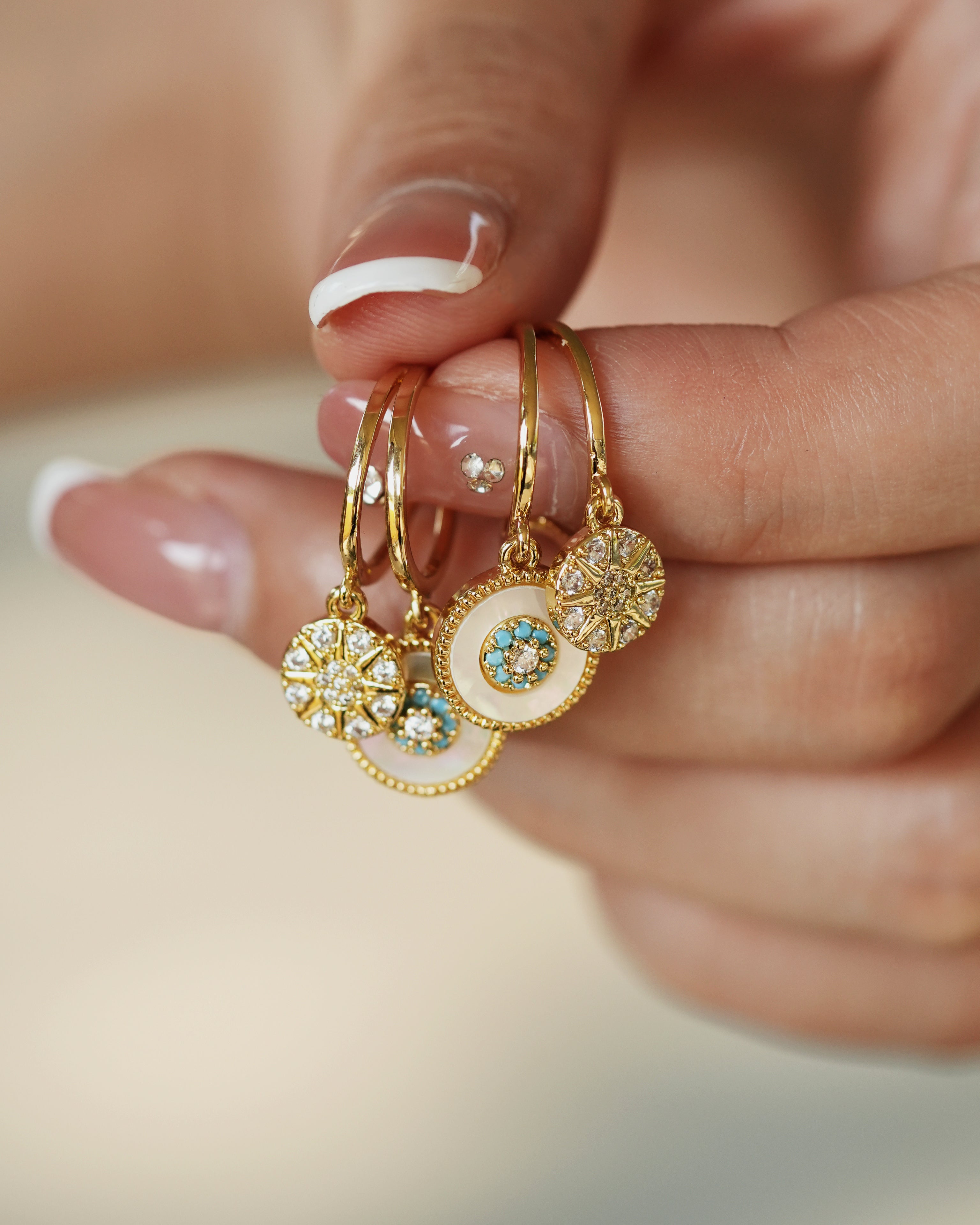 Vintage Gold Star Compass Shell Drop Earrings