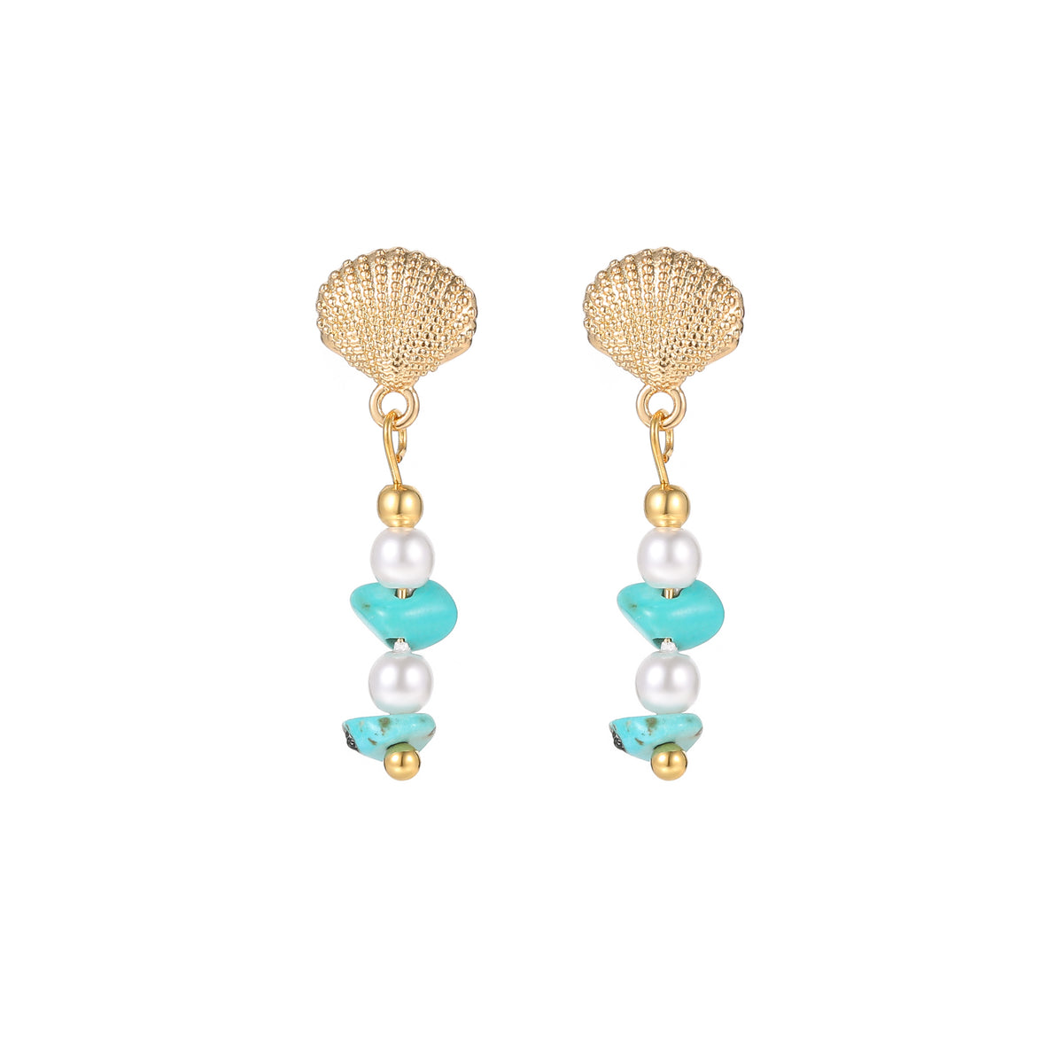 Turquoise & Seashell Pearl Drop Earrings