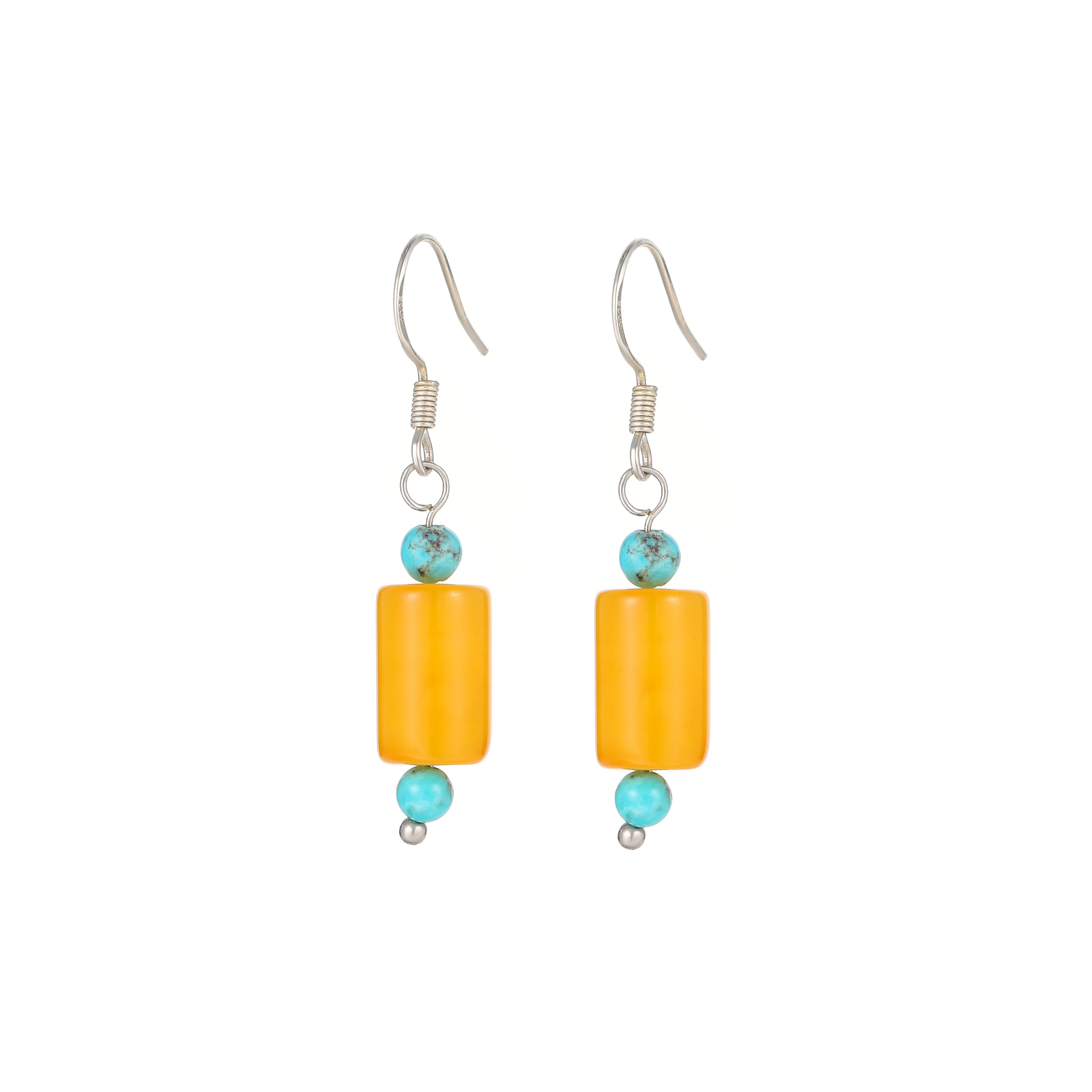 Vintage Turquoise Mala Amber Drop Earrings