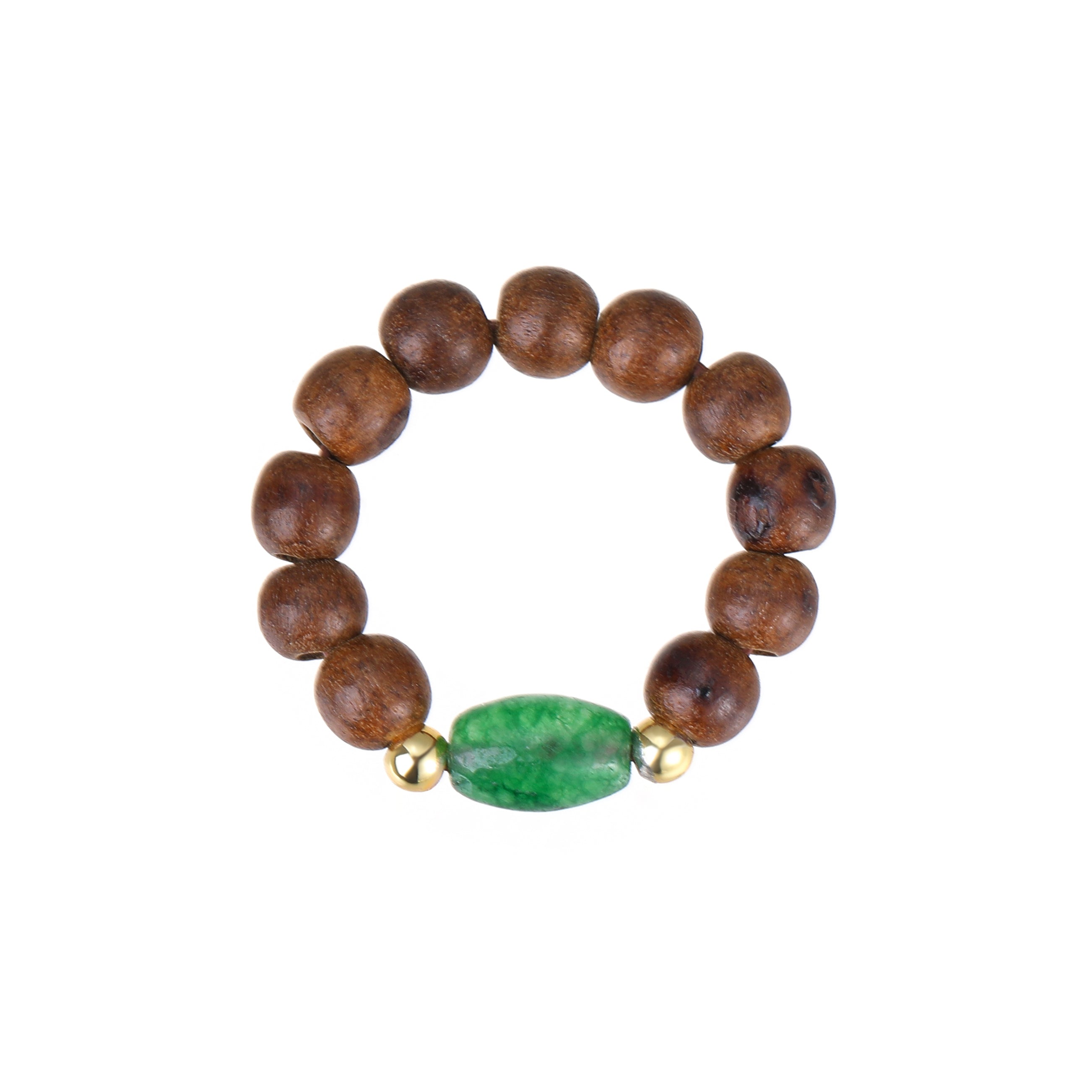 Vintage Sandalwood Natural Jade Beaded Ring