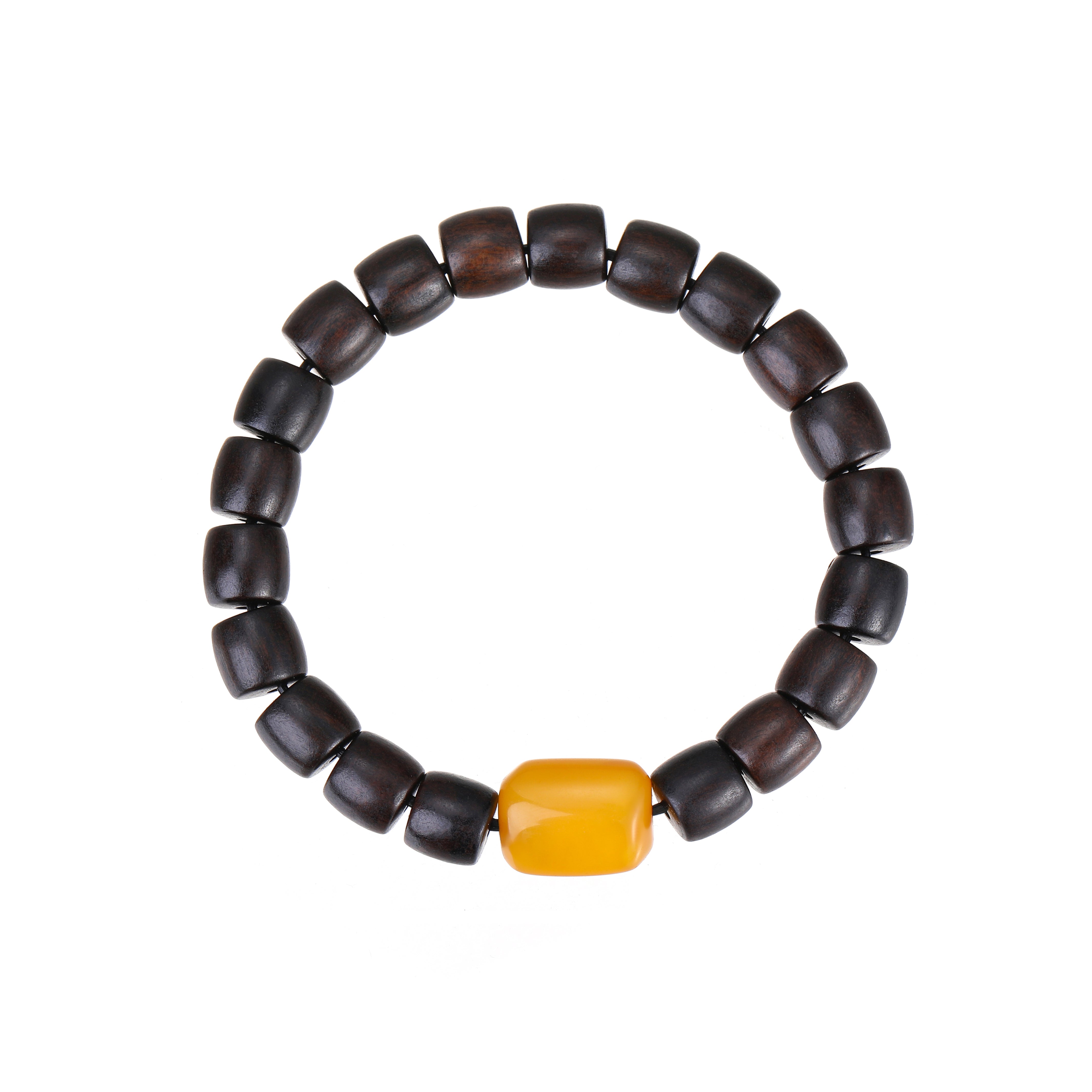 Ebony Wood & Natural Amber Mala Bracelet